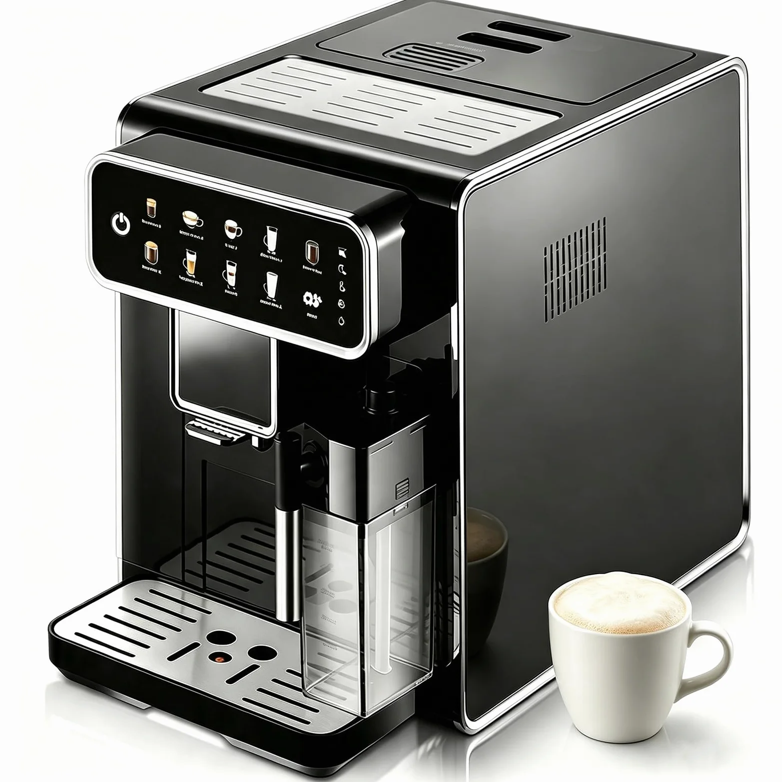 Máquina De Café Espresso Con Bomba De 15 Bares Y Espumador De Leche Con | Cafetera Espresso Automática Con Molinillo De Granos Calentamiento De 1350W Depósito De Leche Sistema De Limpieza(A)