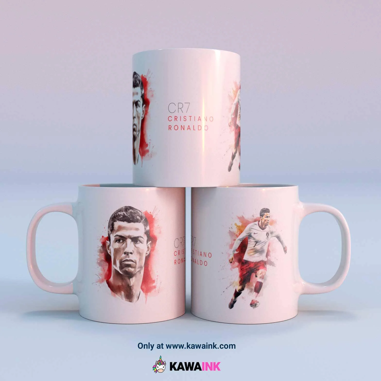 Taza de acuarela Cristiano Ronaldo blanco y negro