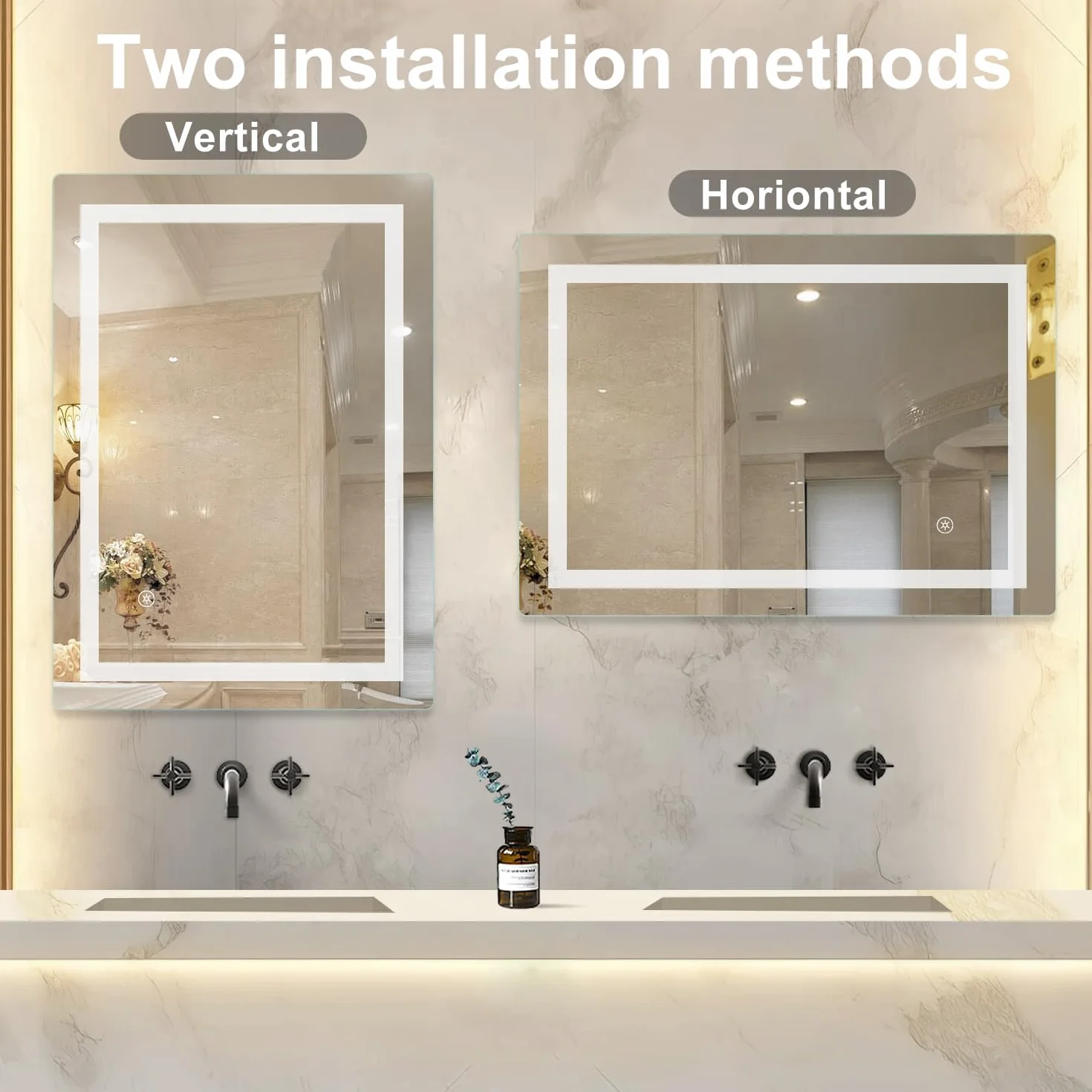 SaniteModar Espejo Baño con Luz 60x80 cm - Ultrabrillante - Espejo baño LED de Pared - Instalación Vertical/Horizontal, IP44 Impermeable