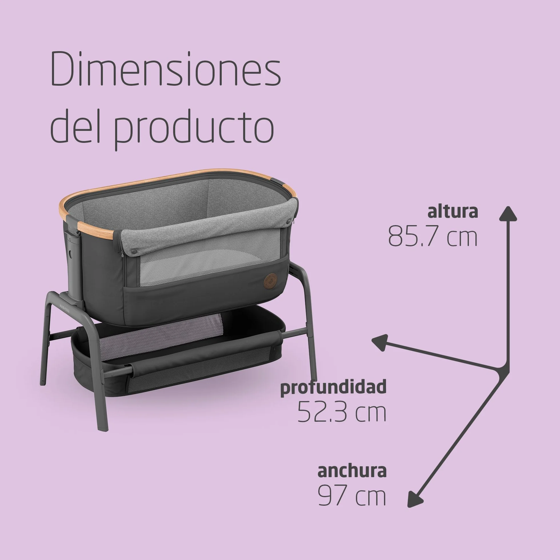 Maxi-Cosi Iora Cuna Colecho Bebe Co-Sleeper 0-6 meses 9 kg 4 Posiciones Inclinación 5 Altura Essential Graphite