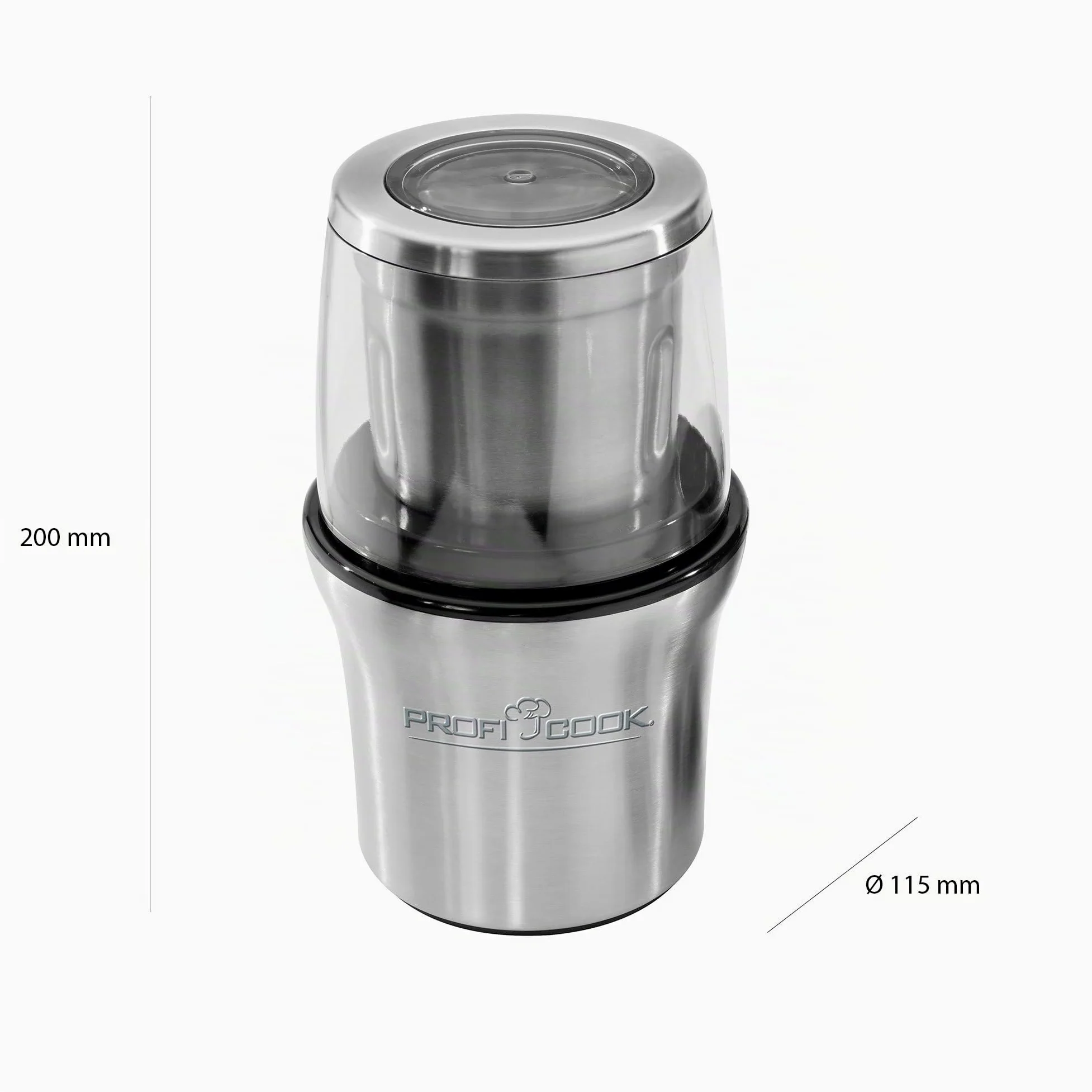 ProfiCook PC-KSW 1021 Molinillo de Café Eléctrico + Picador Multiusos, 200 W, 85 grams, Acero Inoxidable/Negro