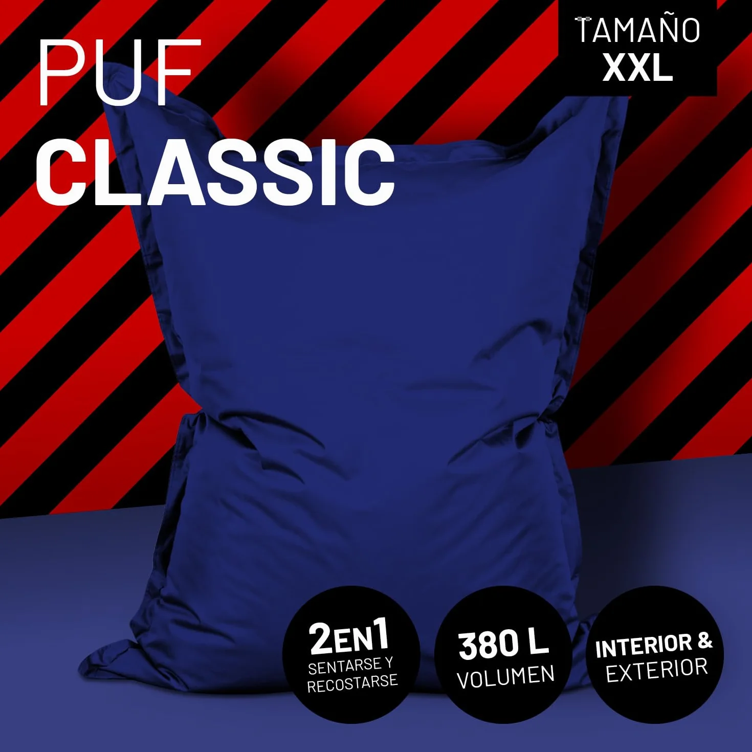 Lumaland - Puf gigante XXL, lavable, 140 x 180 cm, cojín, bolsa recargable, 380 l bolas EPS [azul oscuro]