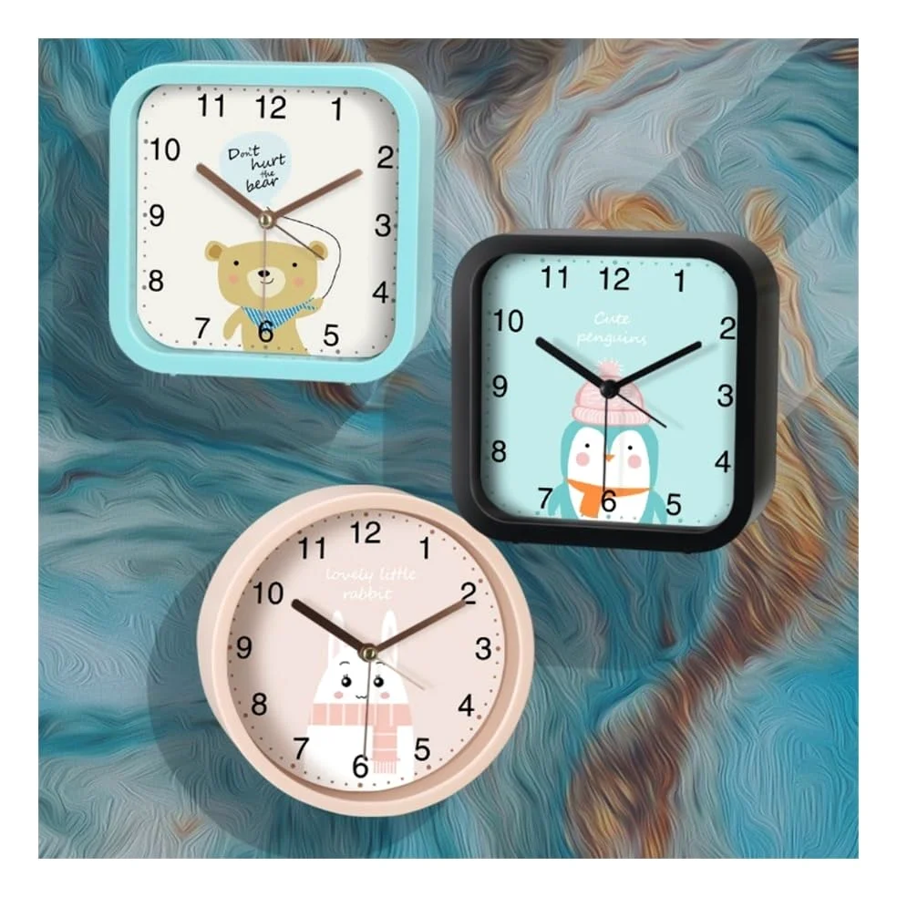 Despertador, Despertador con botón de silencio dibujos animados for estudiantes, talismán for levantarse, mesita noche, escritorio, niñas y niños, reloj electrónico pequeño especial(Square pink)