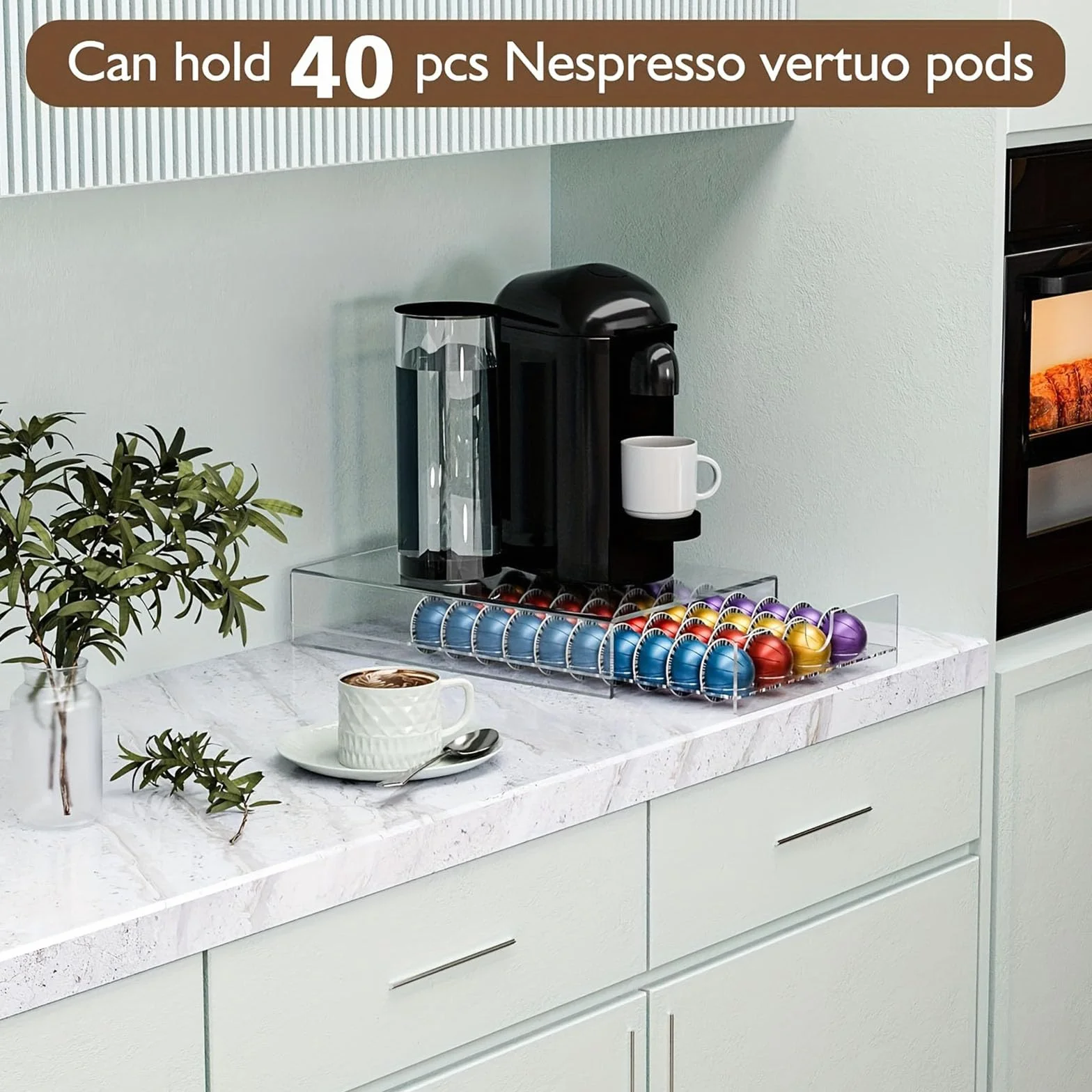 Quick Setups - Cápsulas de café con capacidad para 40 ranuras, acrílico transparente, unidad de organización de cocina, dispensador de cápsulas de café, cajón dispensador de ahorro de espacio