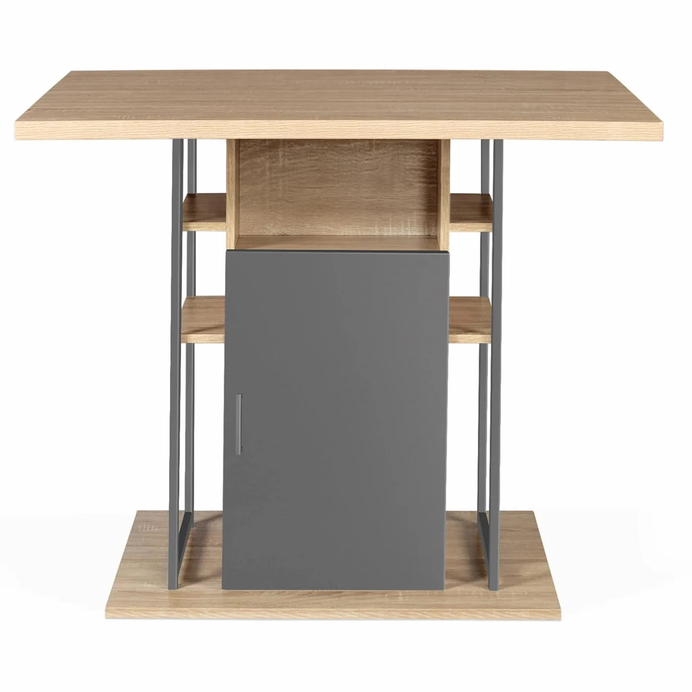 IDMarket – Ilot Central UGO 110 cm Madera Gris e Imitación Haya con Almacenamiento Diseño Industrial