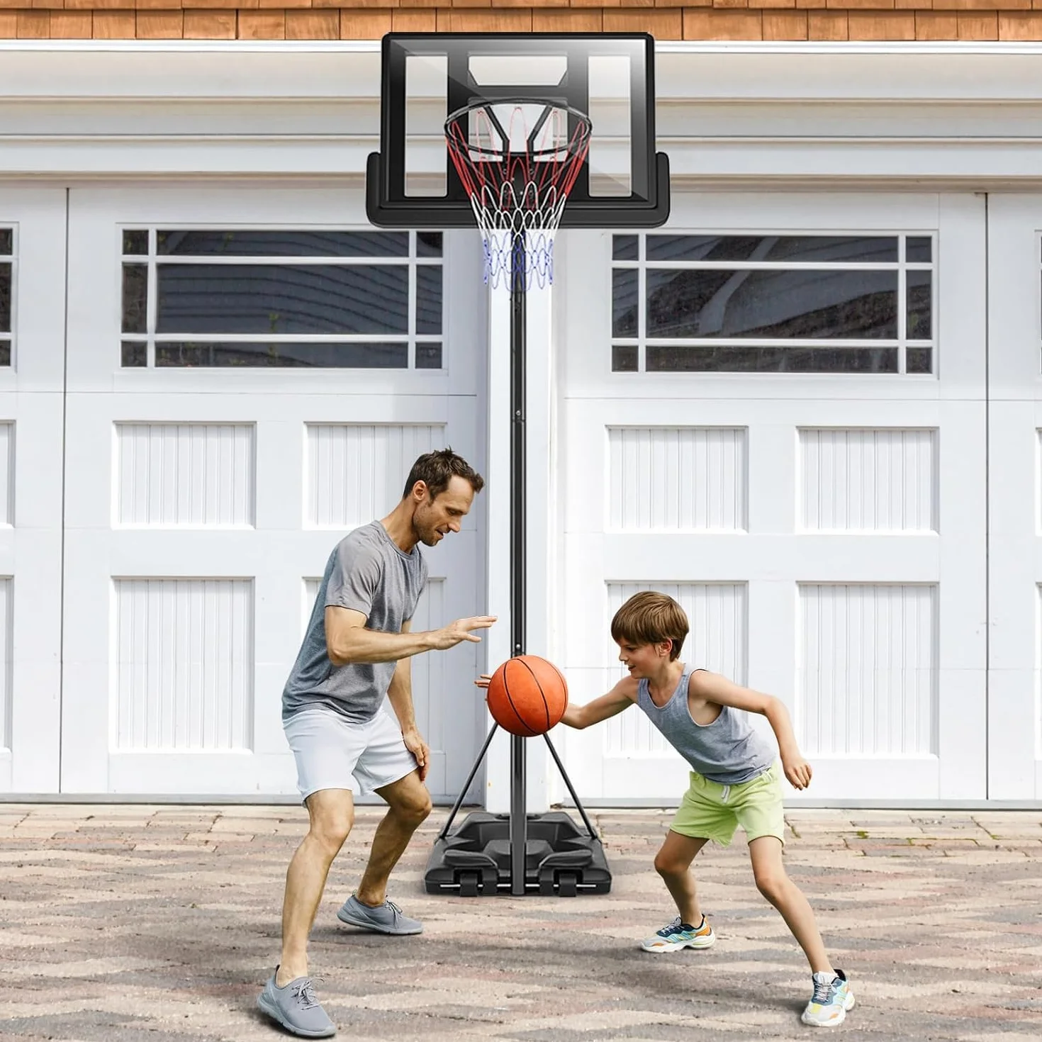 GOPLUS Canasta de Baloncesto Portátil Altura Ajustable 260-305 cm Soporte Base Rellenable