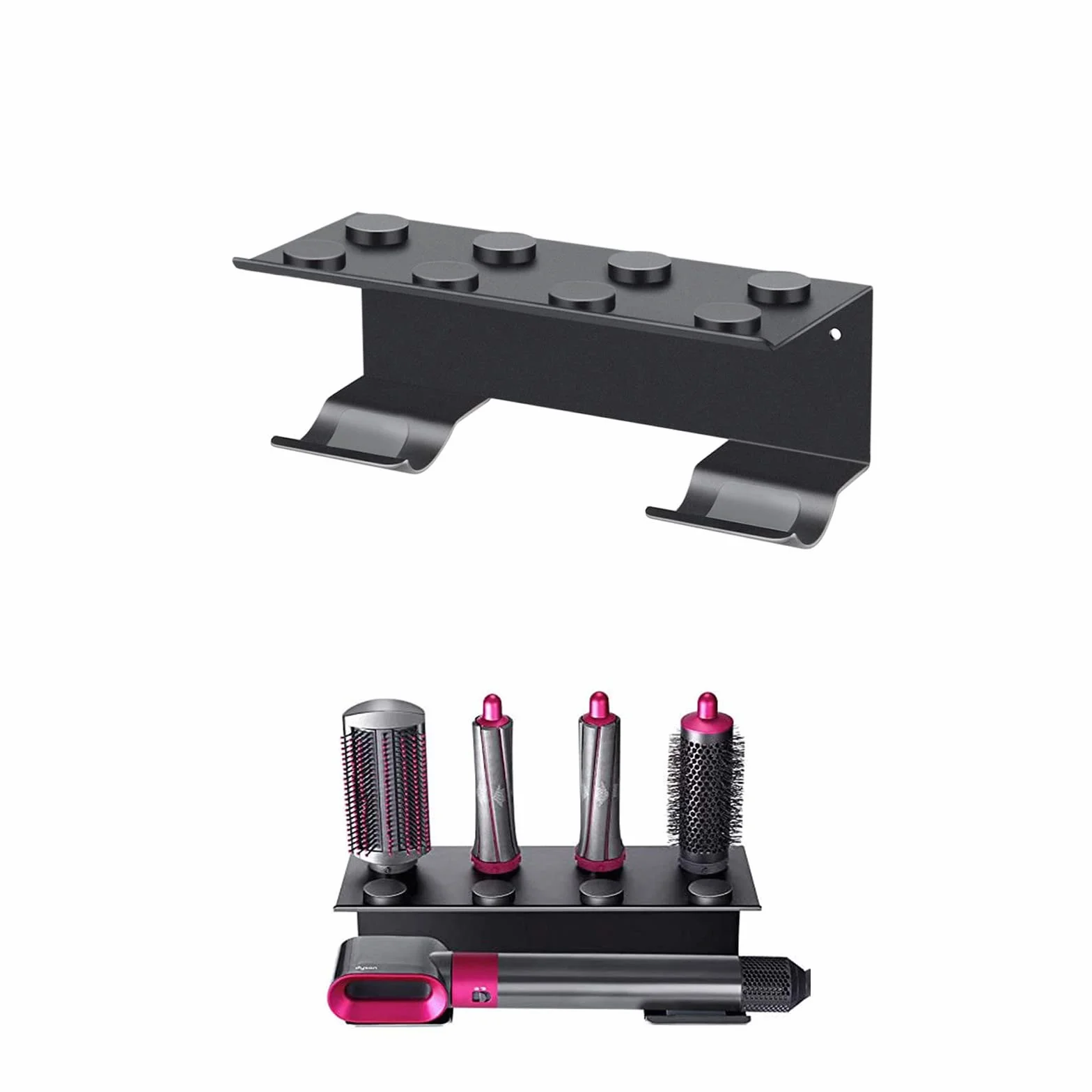BUBM Soporte Rizador de Pelo para Dyson Airwrap Styler, montado en la Pared, Estante de Almacenamiento de Baño para Rizar el Cabello Dyson y 7 Barriles de Rizos - Solo Soporte (Negro)