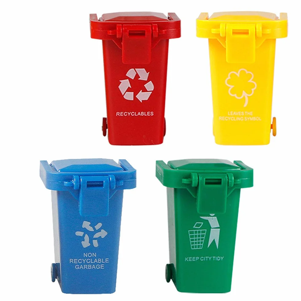 Juego de 4 Cubos de Basura Pequeños Multicolor para Niños Rojo Azul Verde