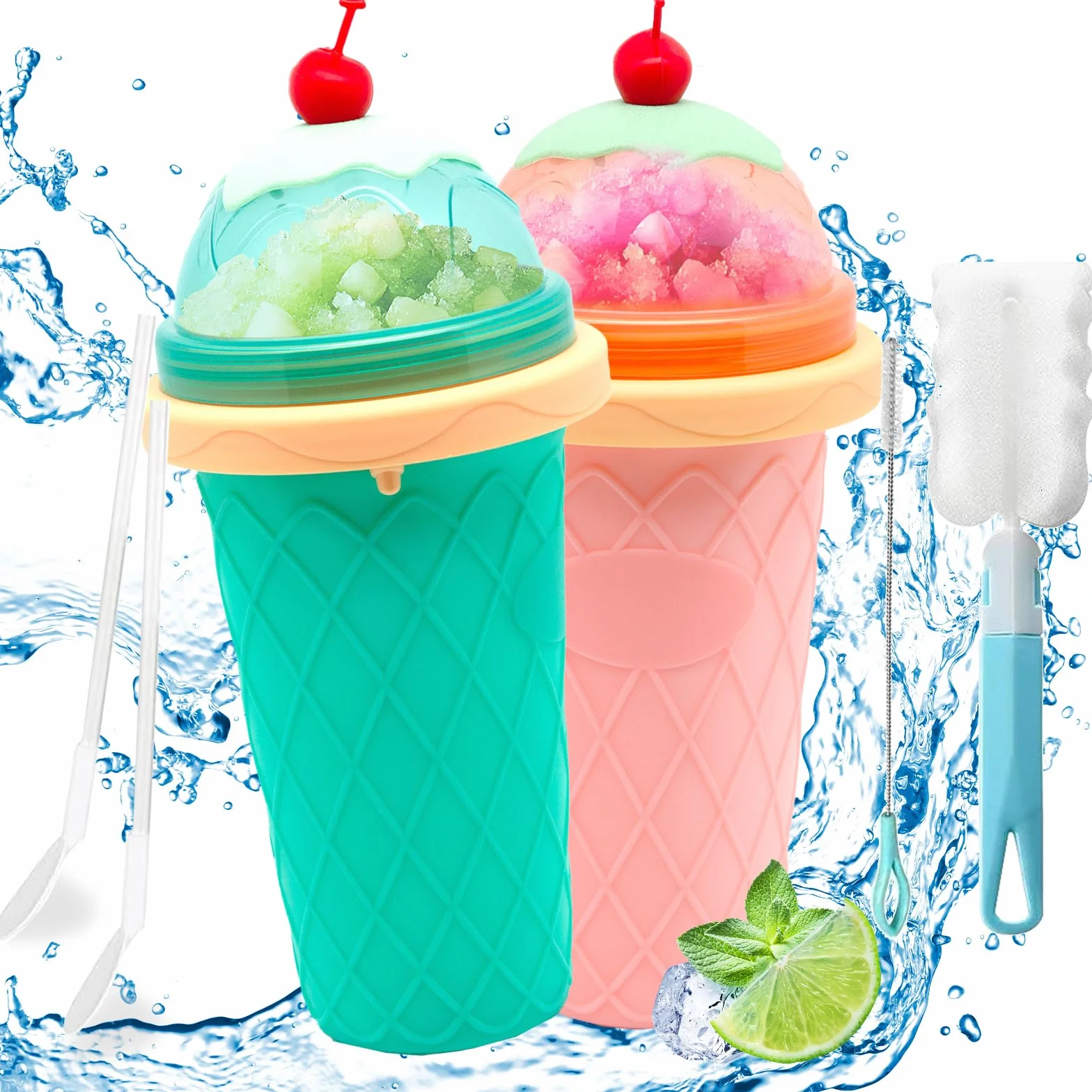 DAZZTIME Slushie Maker Cup,Frozen Cup,DIY Homemade Quick Frozen Smoothies,Máquina de Granizado,2 In 1 Straw And Spoon,Homemade Smoothie Cups para Niños y Familia
