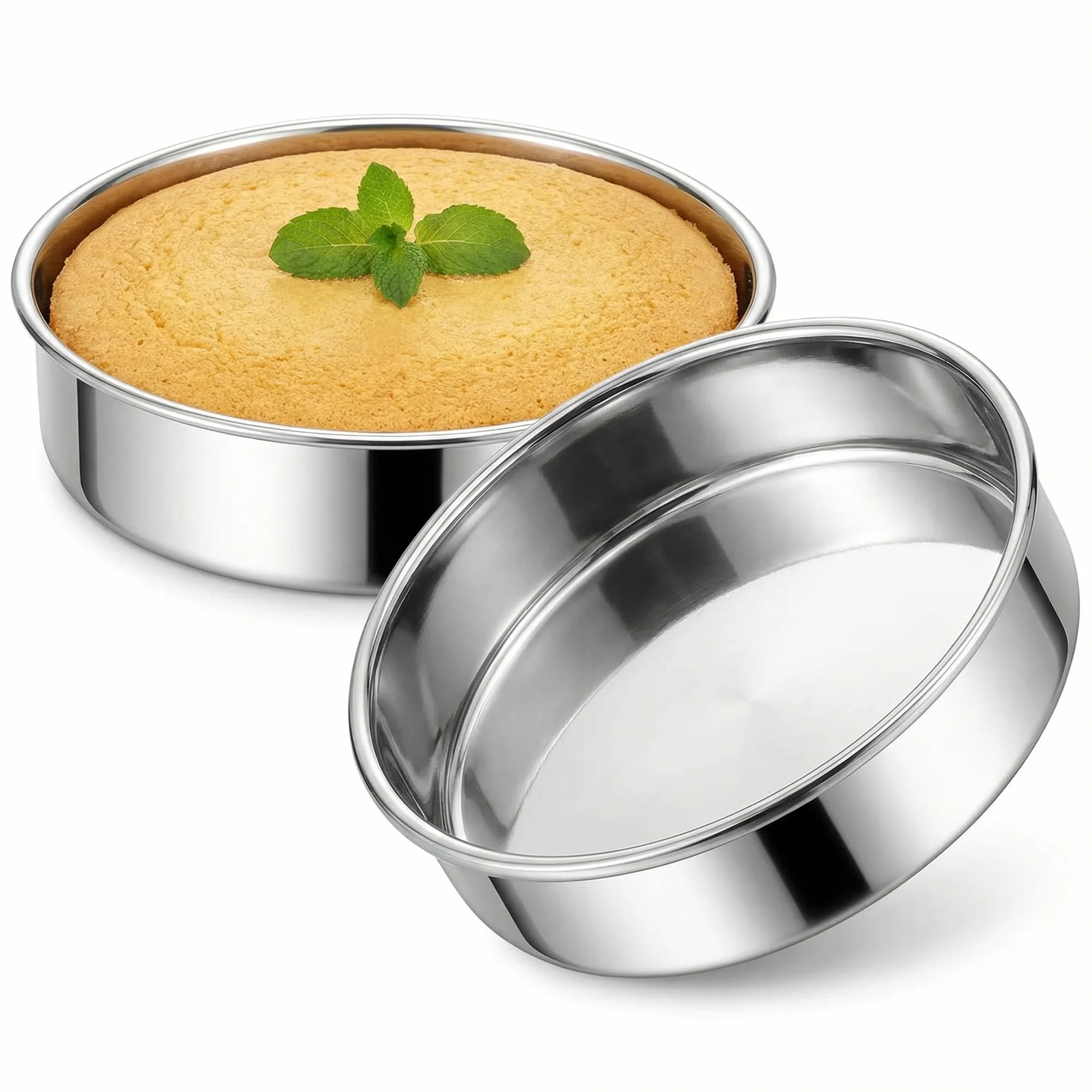 Hemoton Juego de 2 moldes redondos de acero inoxidable para hornear de 9.6 pulgadas | Moldes para horno y base plana para tarta de queso, no tóxicos y aptos para lavavajillas