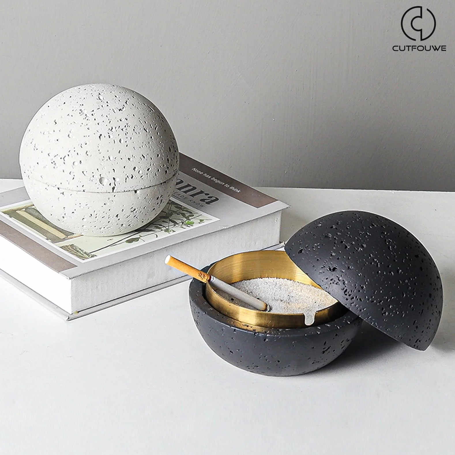 Cubo de Basura de Moda con Cilindro Interior de Metal, Blanco