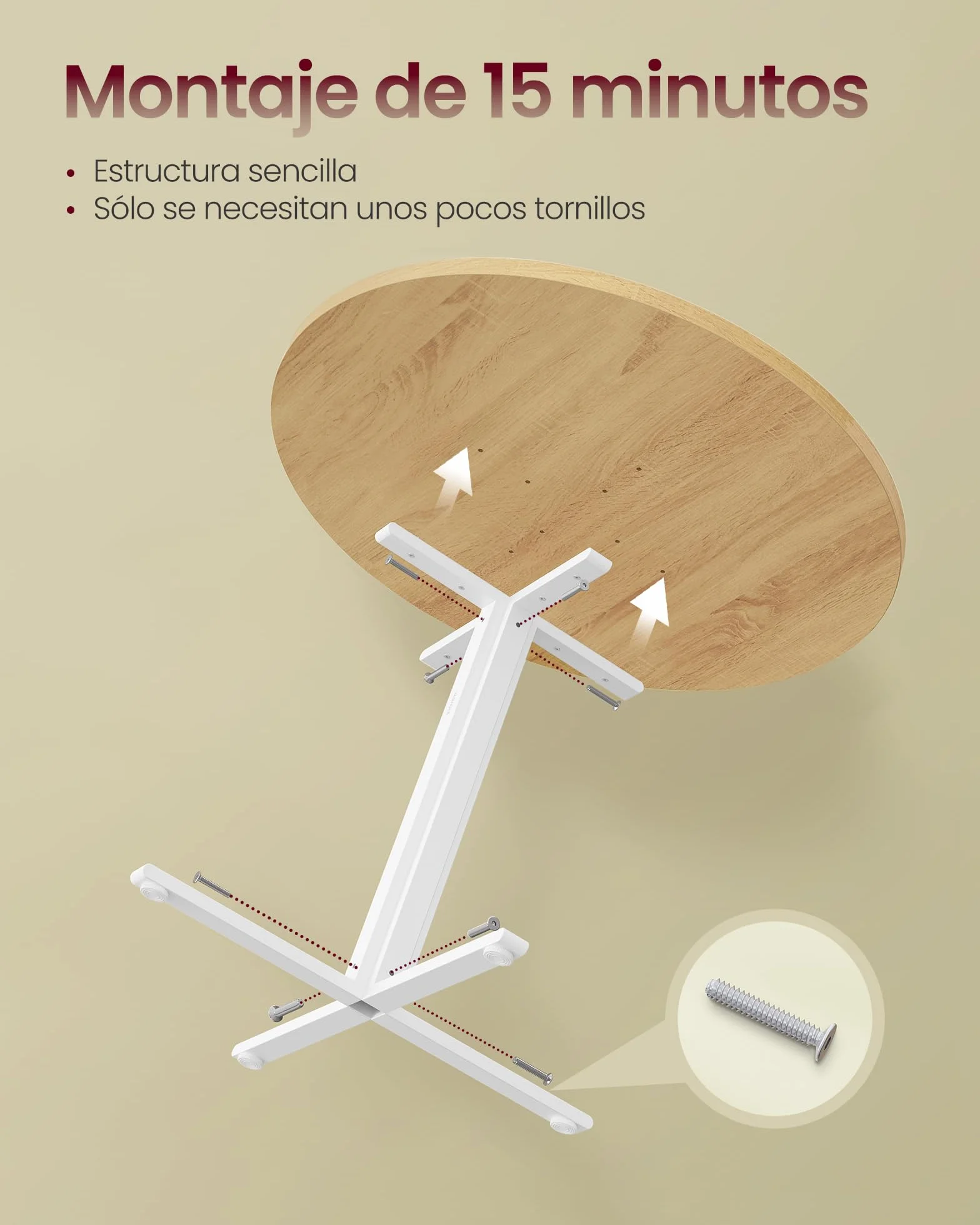 VASAGLE Mesa de Comedor Redonda, Mesa de Cocina Pequeña para 4 Personas, Estilo Rústico, Superficie Resistente al Agua, Diámetro de 80 cm, Alto de 74,8 cm, para Salón, Roble Dorado KDT082Y02
