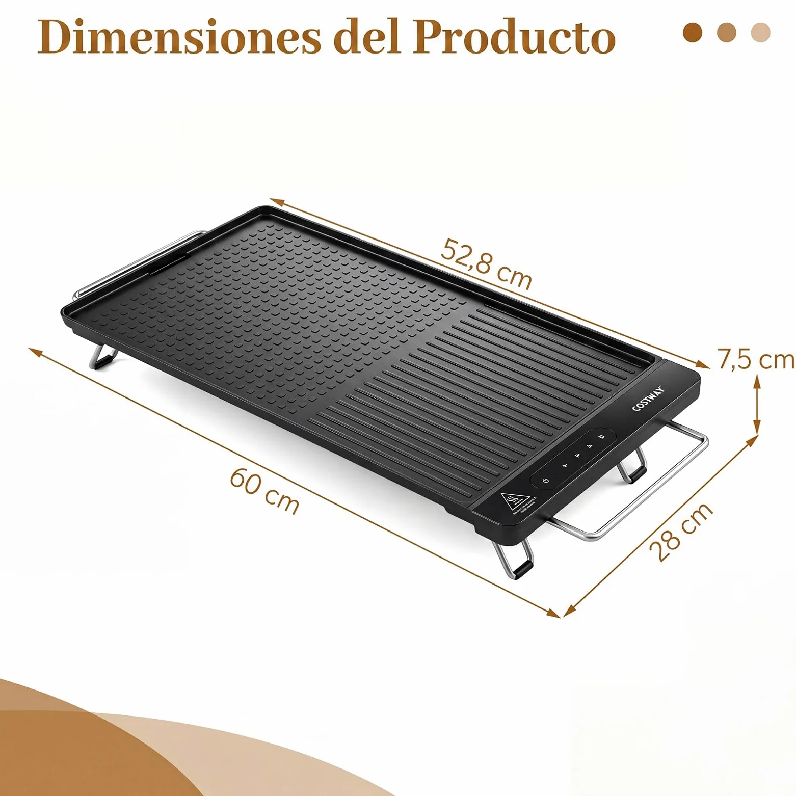 COSTWAY Plancha Eléctrica 1500 W, 60 x 28cm, Temperatura Ajustable | Parrilla Cocina con Antiadherente Extraíble, Asas Frías al Tacto y Patas Plegables, para Hogar, Picnic