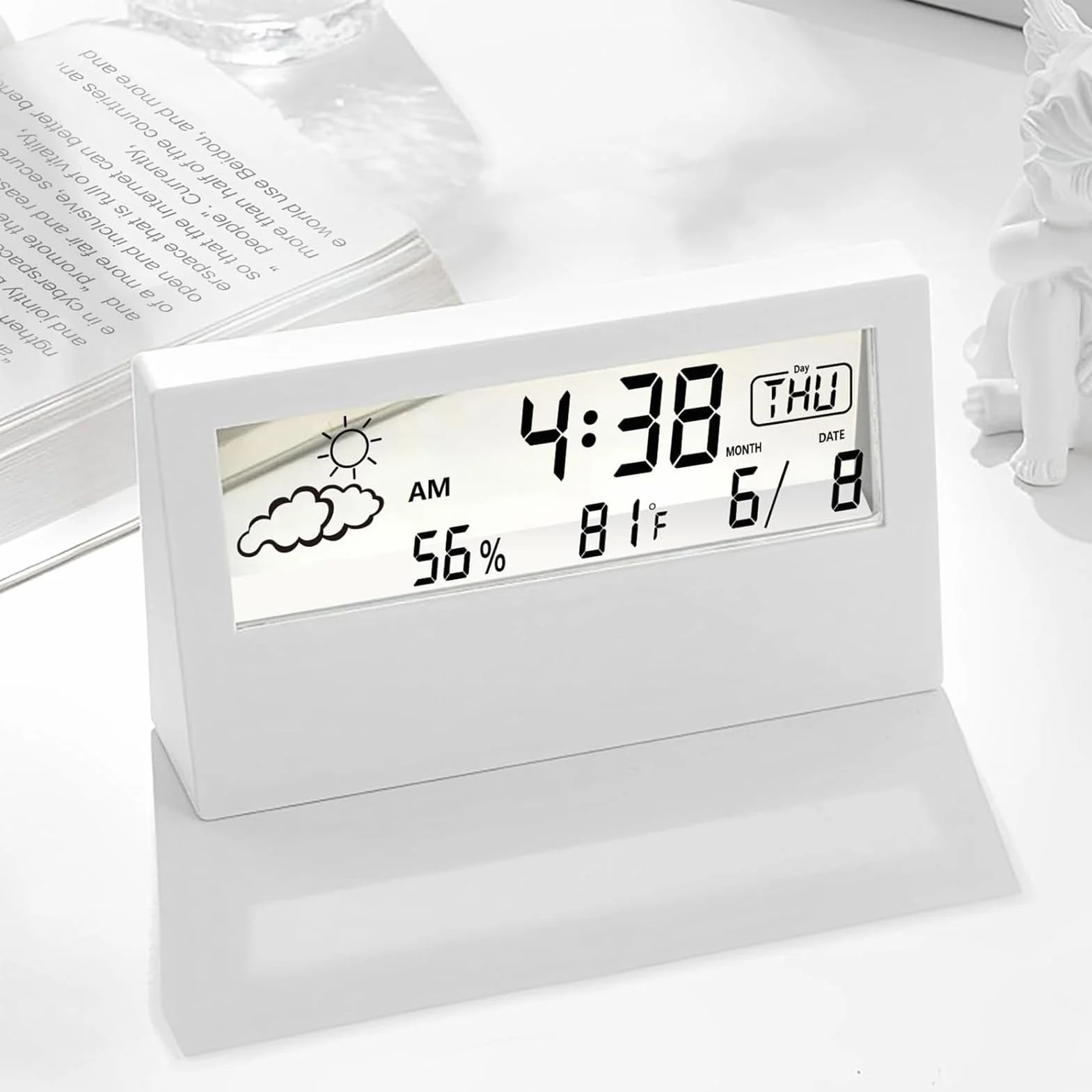 Reloj despertador de mesita de noche, reloj electrónico transparente de escritorio, escritorio digital ABS con pantalla de temperatura y humedad, hora de 12/24 horas, alarma de mesita de noche para