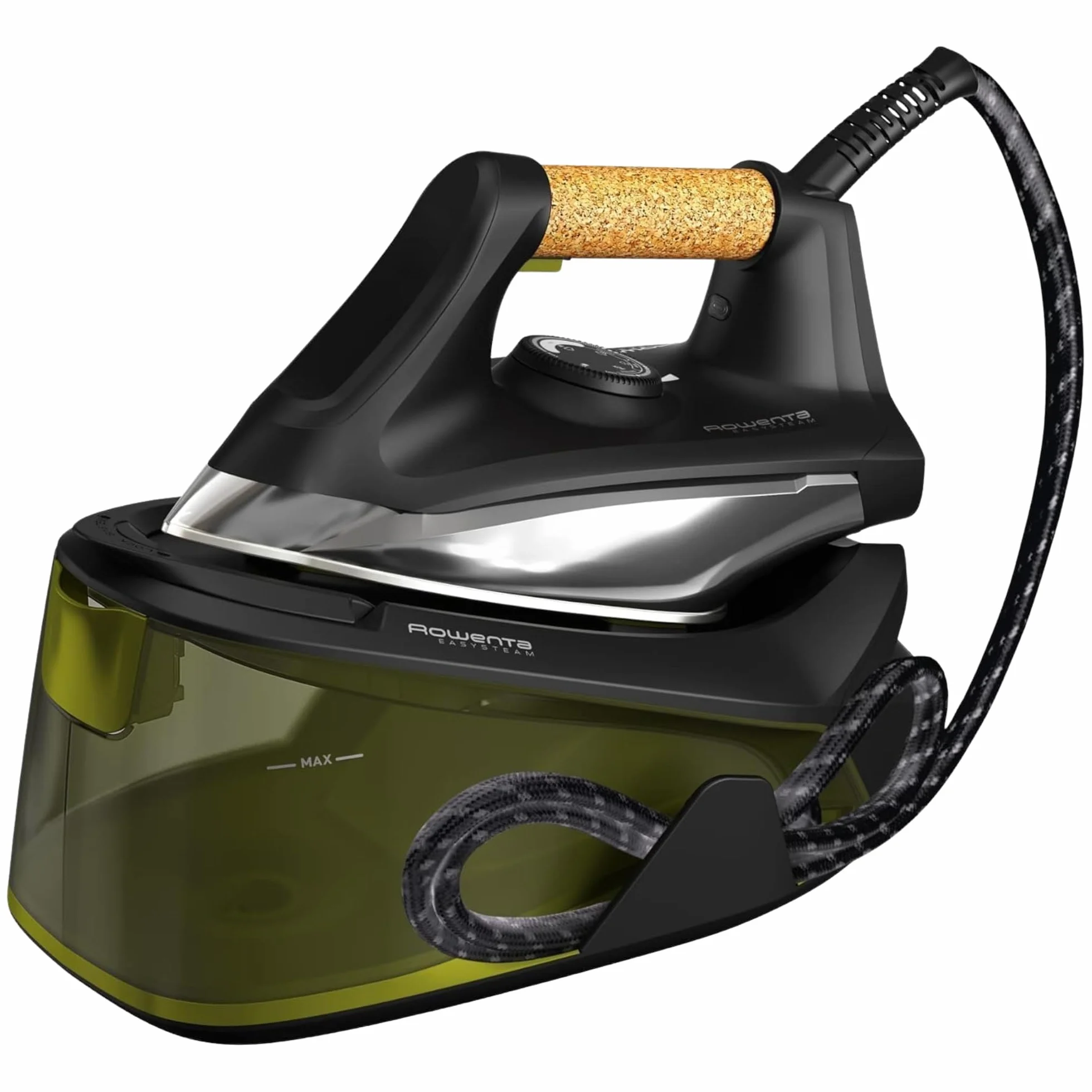 Rowenta Easy Steam - Centro de planchado, Alta presión 6 bares, Golpe de vapor 270 g/min, Vapor continuo 110 g/min, Suela Airglide con depósito de 1.4 L, Modo Eco, Negro/Verde, VR7360