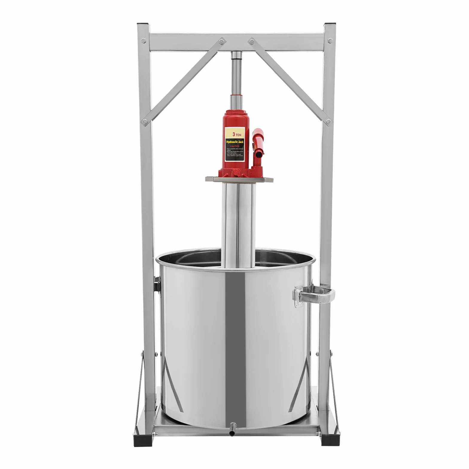 Exprimidor hidráulico de acero inoxidable 36L, 3T Frutas y Vino Prensa con Cubo de Filtro y Gato de Carro, Prensa de Frutas Manual para Vino, Verduras, Queso, Uso Hogar y Pequeñas Cervecerías