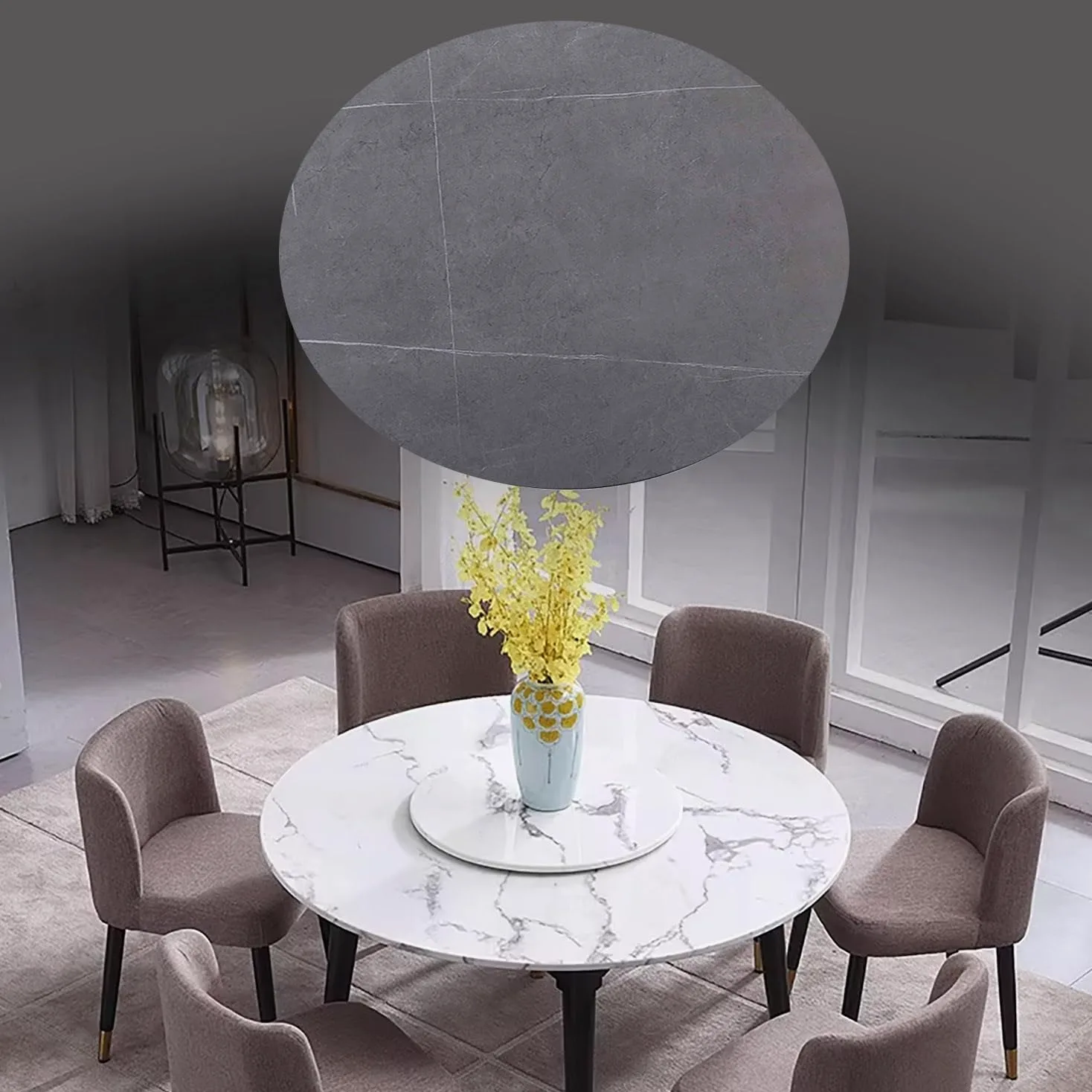 Bandeja Giratoria de Mármol, 60cm 80cm 100cm Lazy Susan Redonda, Grande Plato Rotatoria para Servir, Centro de Mesa de Comedor(Matte Gray,40"*40")