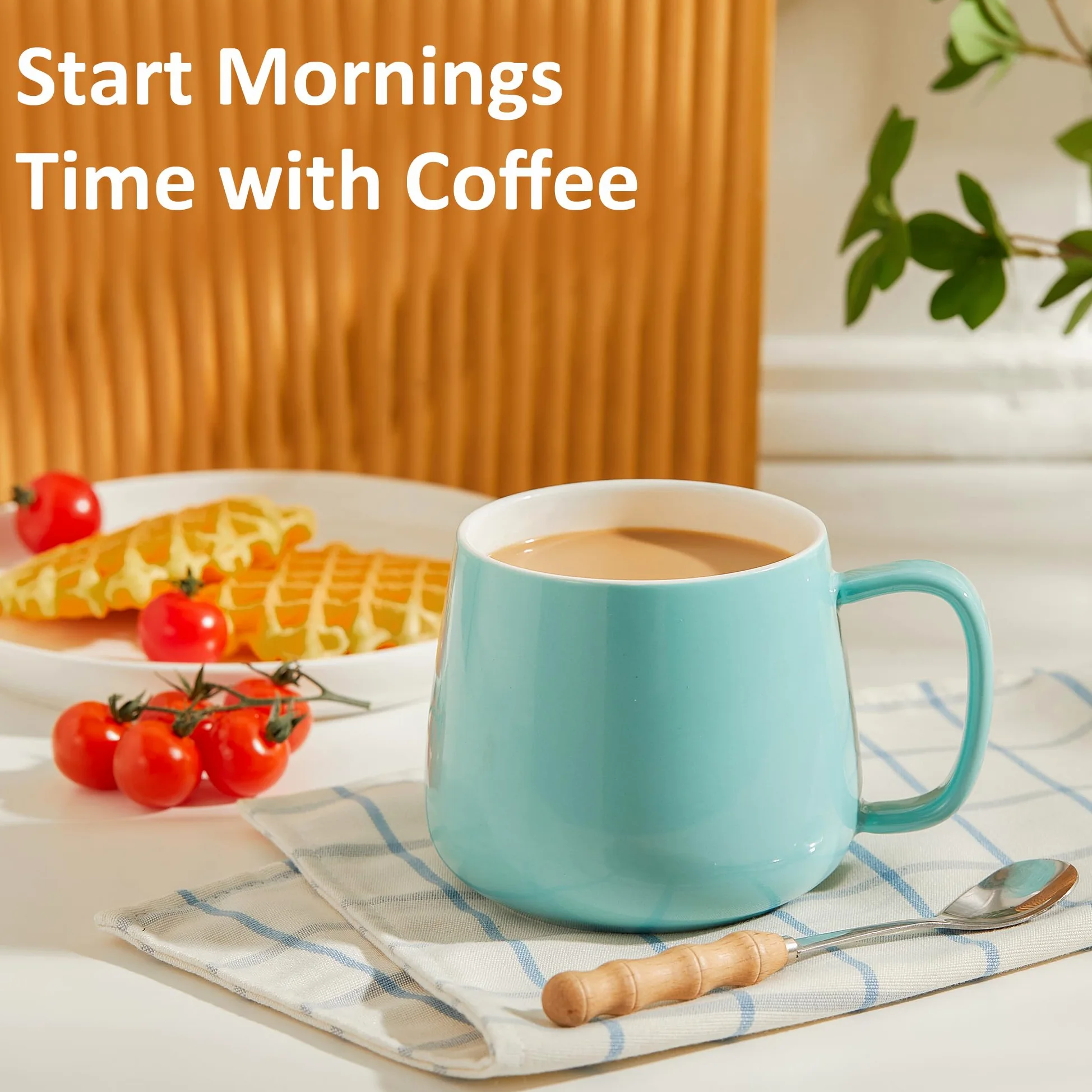Teocera Juego de 4 tazas de café de cerámica de 473 ml, apilables, aptas para microondas, lavavajillas y horno, ideales para café, capuchino, chocolate caliente, regalos de inauguración de la casa