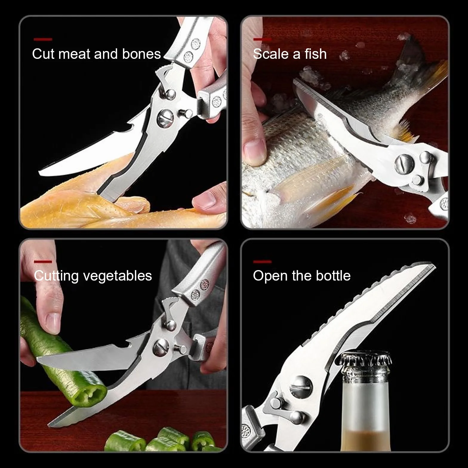 Tijeras para Aves Profesionales de Acero Inoxidable - Cuchilla Dentada, Tijeras de Cocina para Cortar Pollo, Carne con Huesos, Verduras y Pescado
