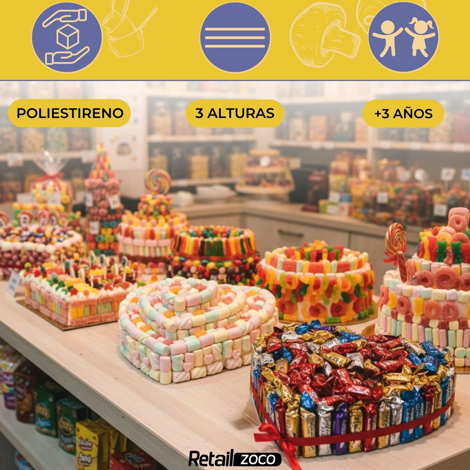 CHEFZOCO Molde de poliestireno para tartas, Juego de 3 pisos para tartas, Bases para tarta, Apto para para arreglos florales, cumpleaños, bodas, fiestas, Diseño circulos 3 niveles 10-20-30 cm