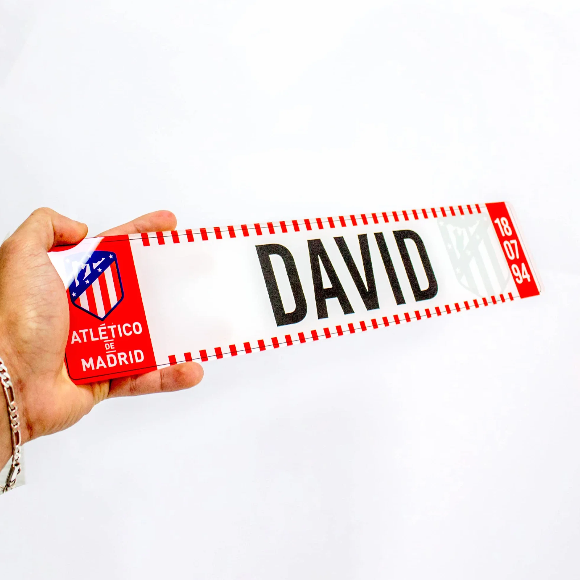 Matricula Metacrilato Personalizada Equipo de Futbol Atlético de Madrid 38cm x 8cm Placa Impresion Directa