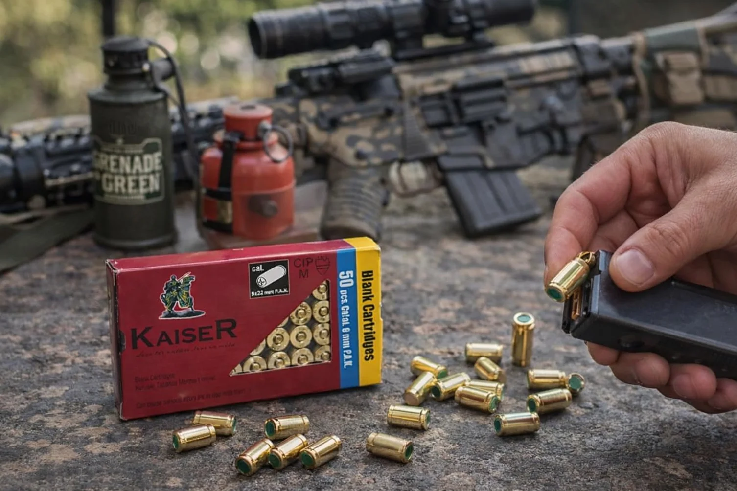 Balas Fogueo 9mm PAK Kaiser 50 Unidades Dorada Cartuchos 9x22 Airsoft Compatibles