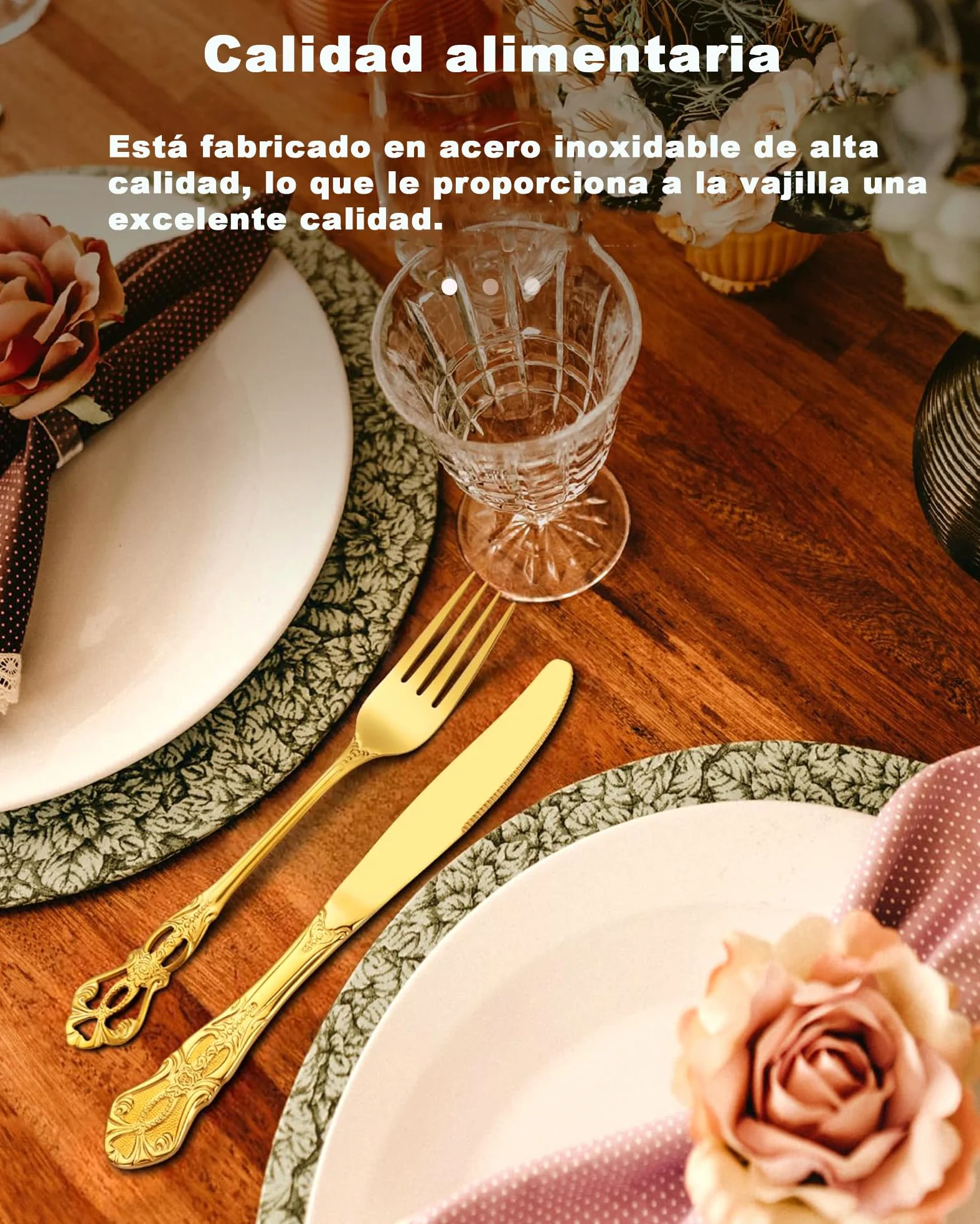 Juego de Cubiertos de Oro Retro para 6, Hermoso Set Dorado de Acero Inoxidable 24 Piezas, Servicio para 6, Tenedor Cuchara Cuchillo, Estilo Barroco Antiguo