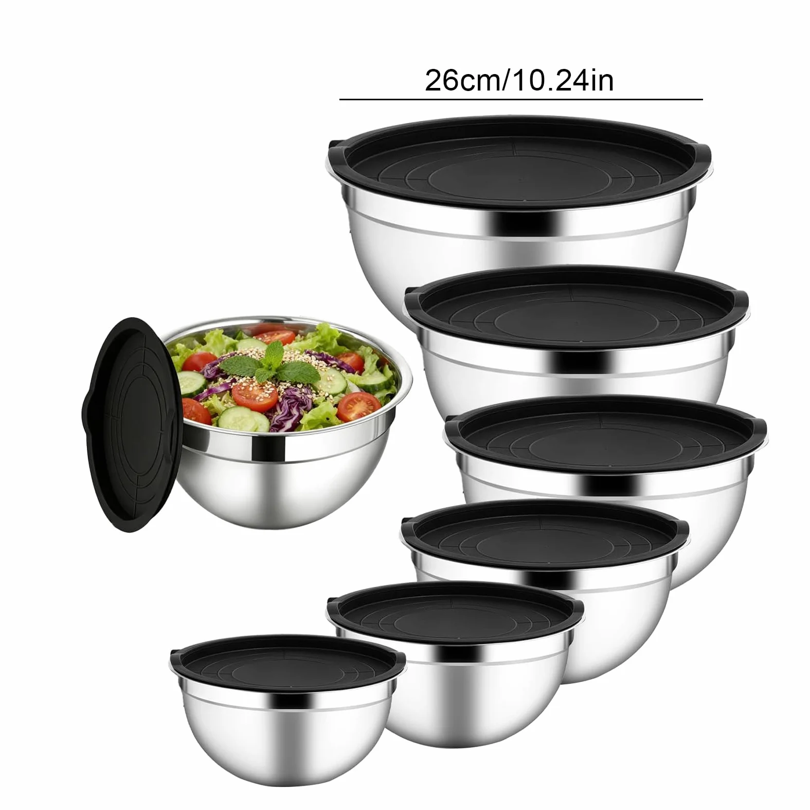 Boles de Mezcla de Acero 7 Piezas De Acero Anidables Redondos | Bols Para Ensalada Y Mezclas Para Salsas Snacks Huevos Condimentos Verduras Frutas