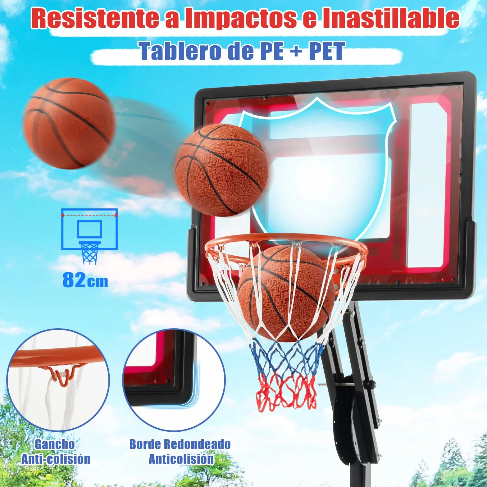 COSTWAY Canasta Baloncesto Exterior Altura Ajustable 10 Niveles 1,55-3,1m Móvil Ruedas Aro Baloncesto Bolsa Peso Niños Adultos