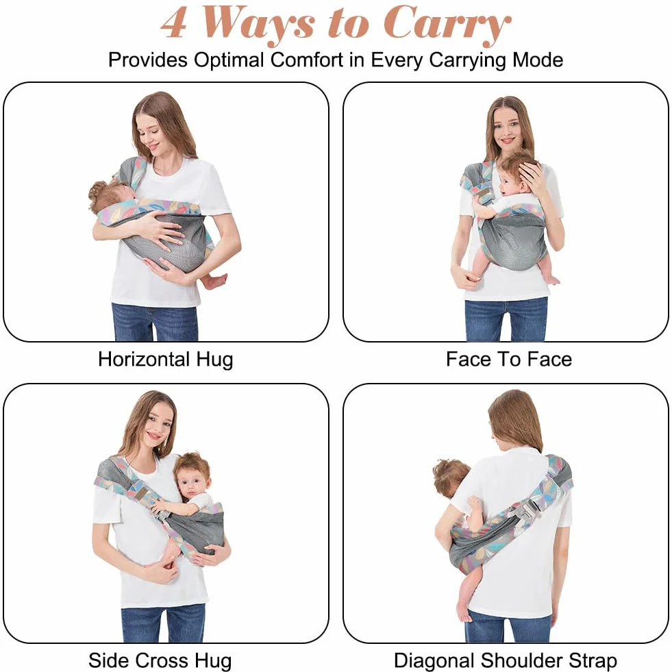 AUYAO Portabebes Lateral, Malla Transpirable Portabebes Ajustable, Portabebé Ligero de Cadera de 3 a 36 Meses, Porteo Bebe Ergonomica, Protector Hombro, Antideslizante