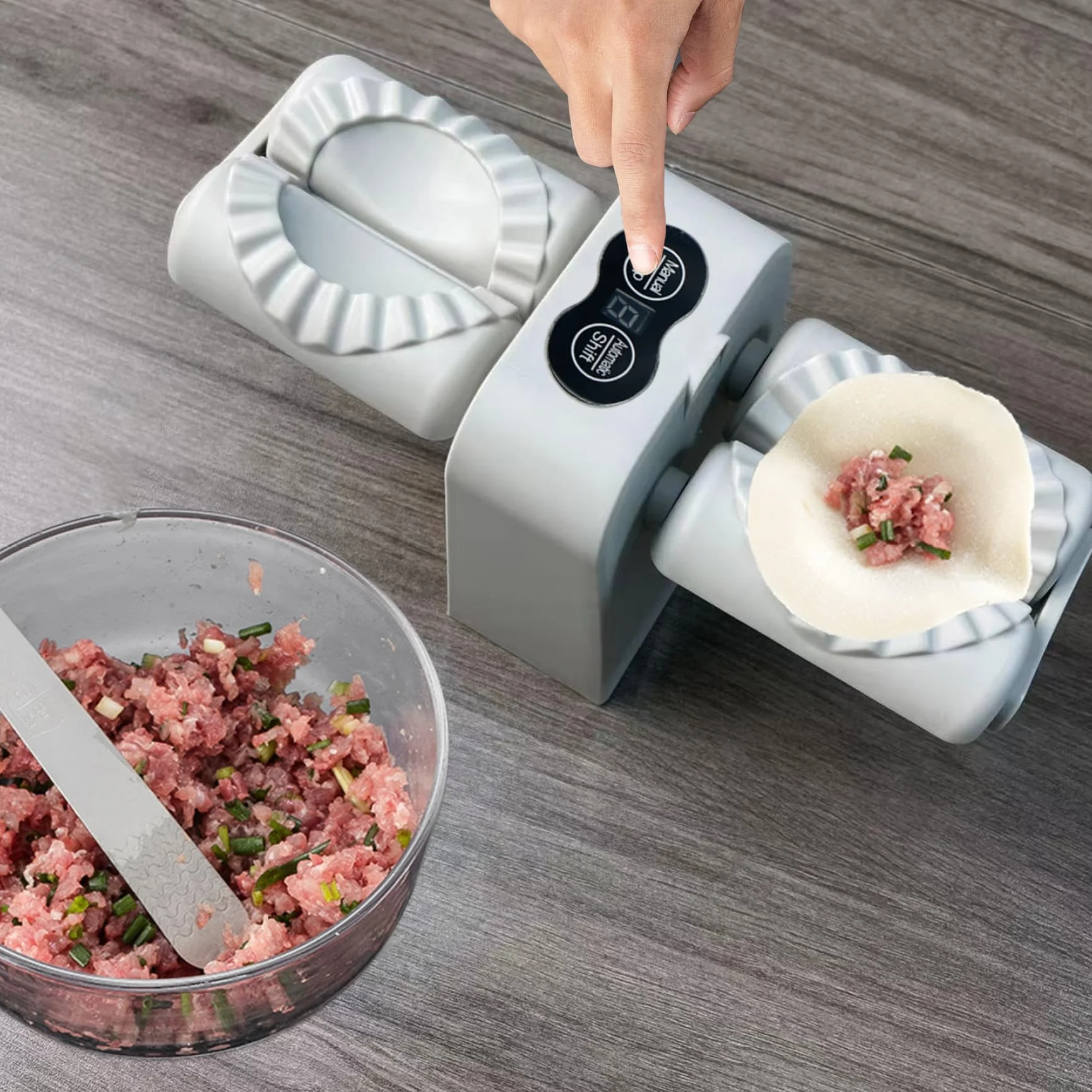Jorzer Máquina automática para Hacer Bolas de Masa hervida de Doble Cabezal con 2 Modos de Grado alimenticio eléctrica para Hacer raviolis empanadillas wontons y más en casa