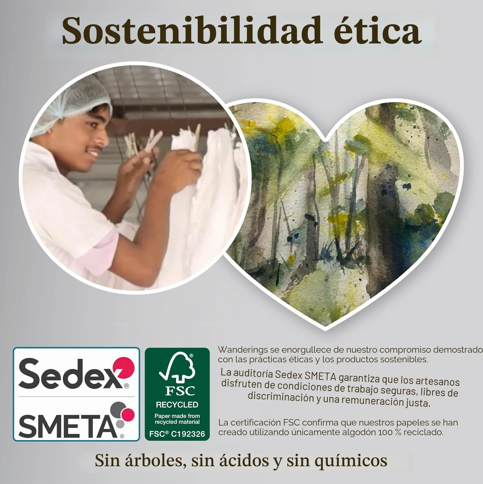 Wanderings Papel Hecho a Mano con Borde Desgarrado Verde - 4x6" / 10,5x15 cm - Paquete de 50 - Acuarela/Técnicas Mixtas - Save the Date, Tarjetas, Notas, Manualidades DIY - 150 GSM