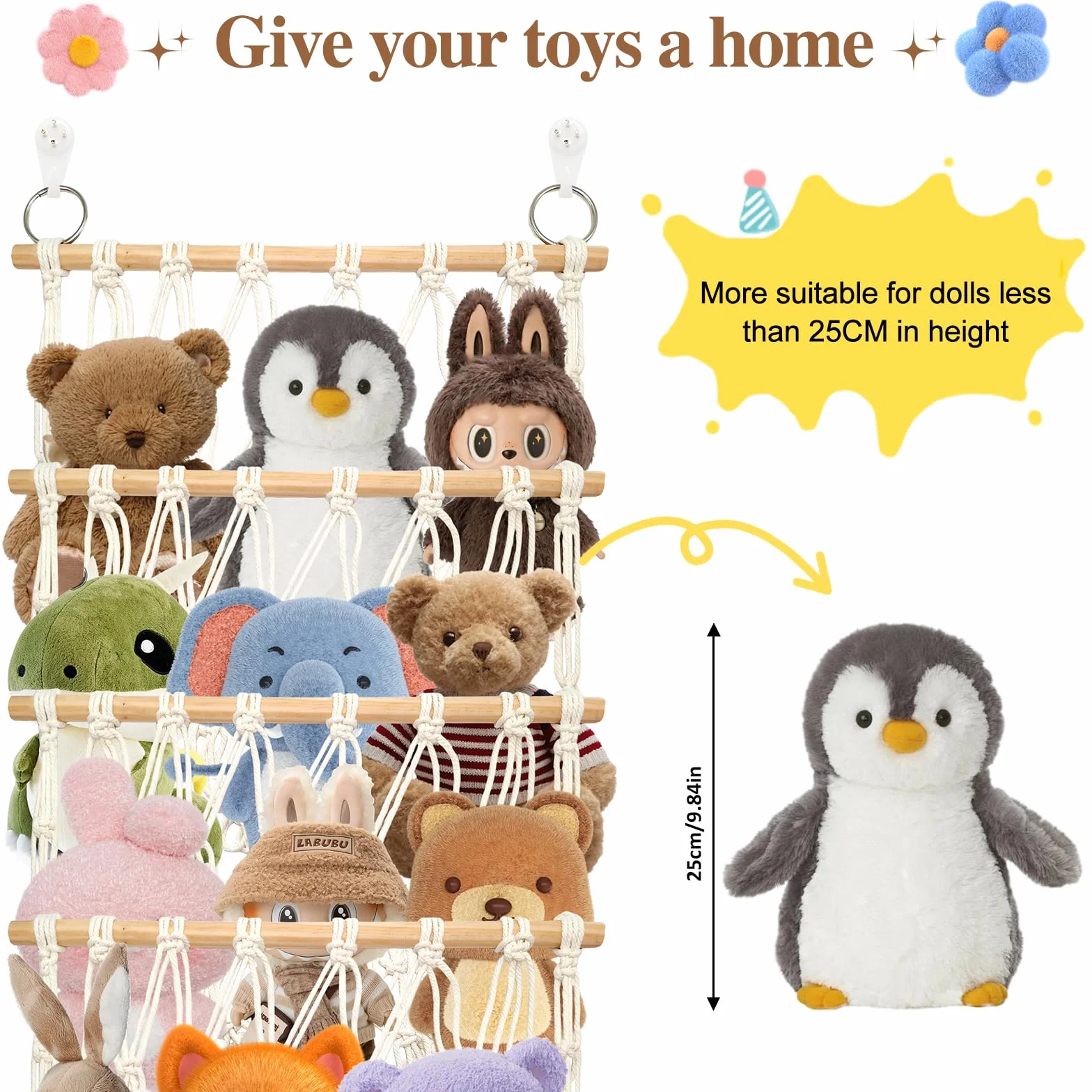 Guarda Peluches Organizador Bohemio Red de Almacenaje Juguetes de Cuatro Capas con Gancho