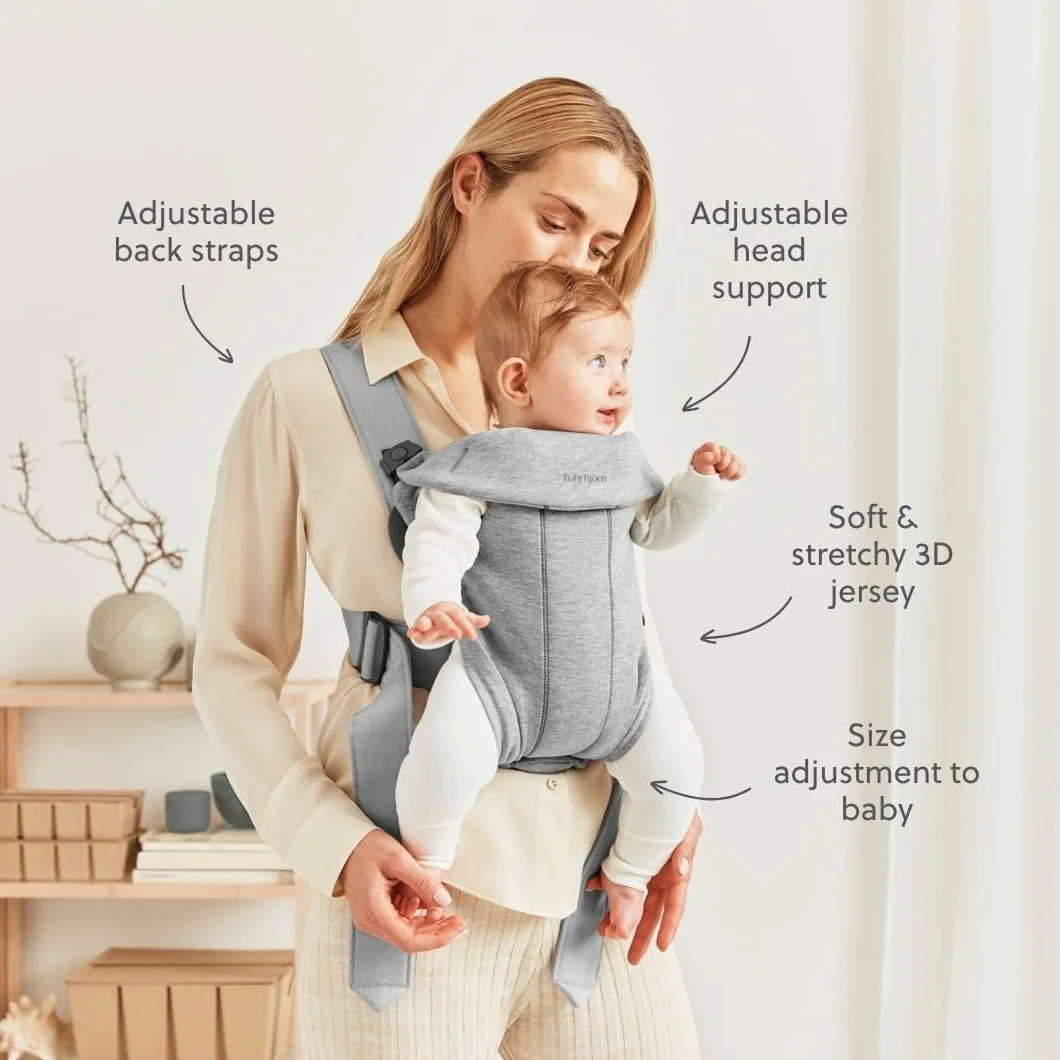 BABYBJÖRN Mochila Porta Bebé Mini, 3D Jersey, Gris Claro