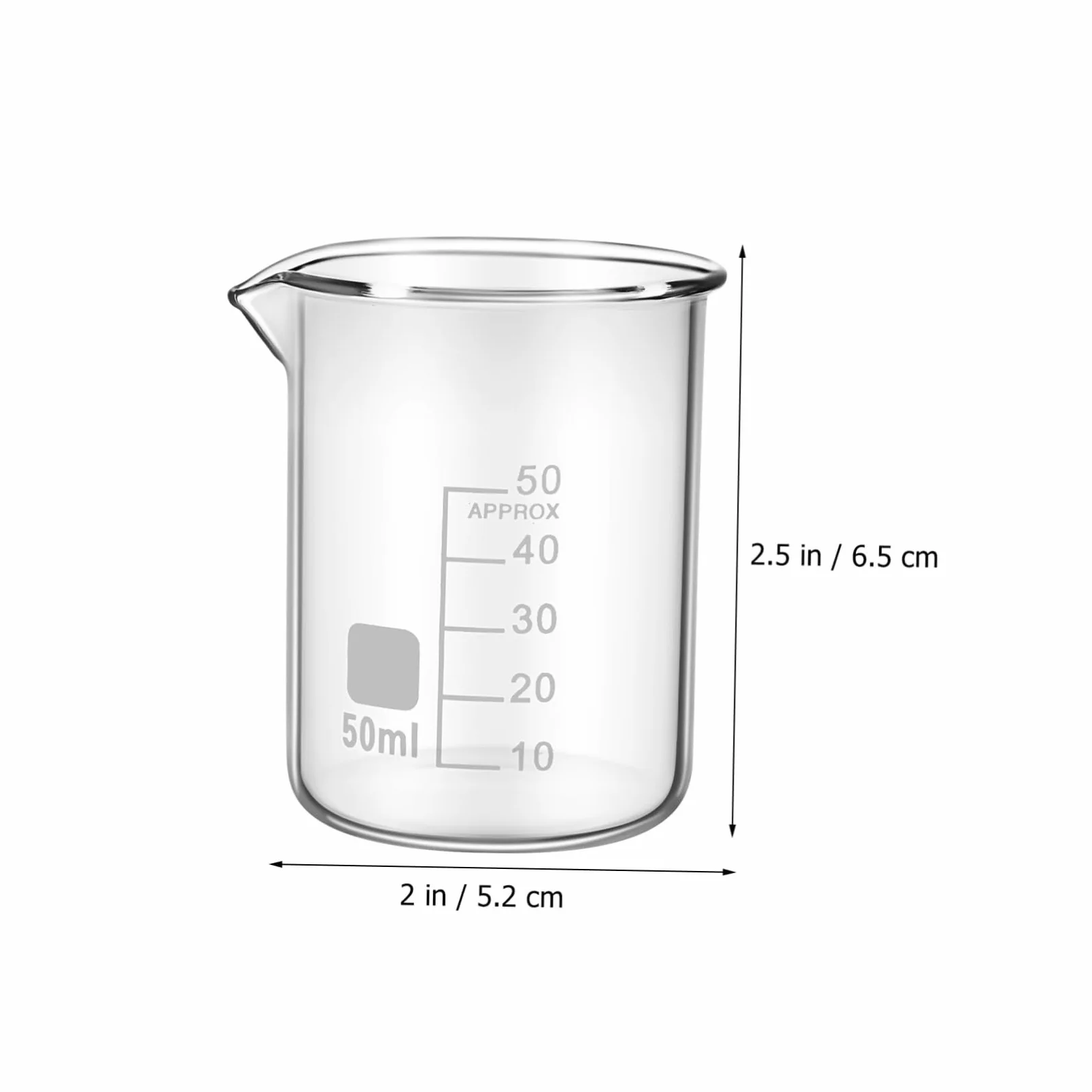 Amosfun Vasos Medidores de Vidrio Transparentes 20 Fáciles de Limpiar y Versátiles de 50ml Ideales para Laboratorio y Uso Científico