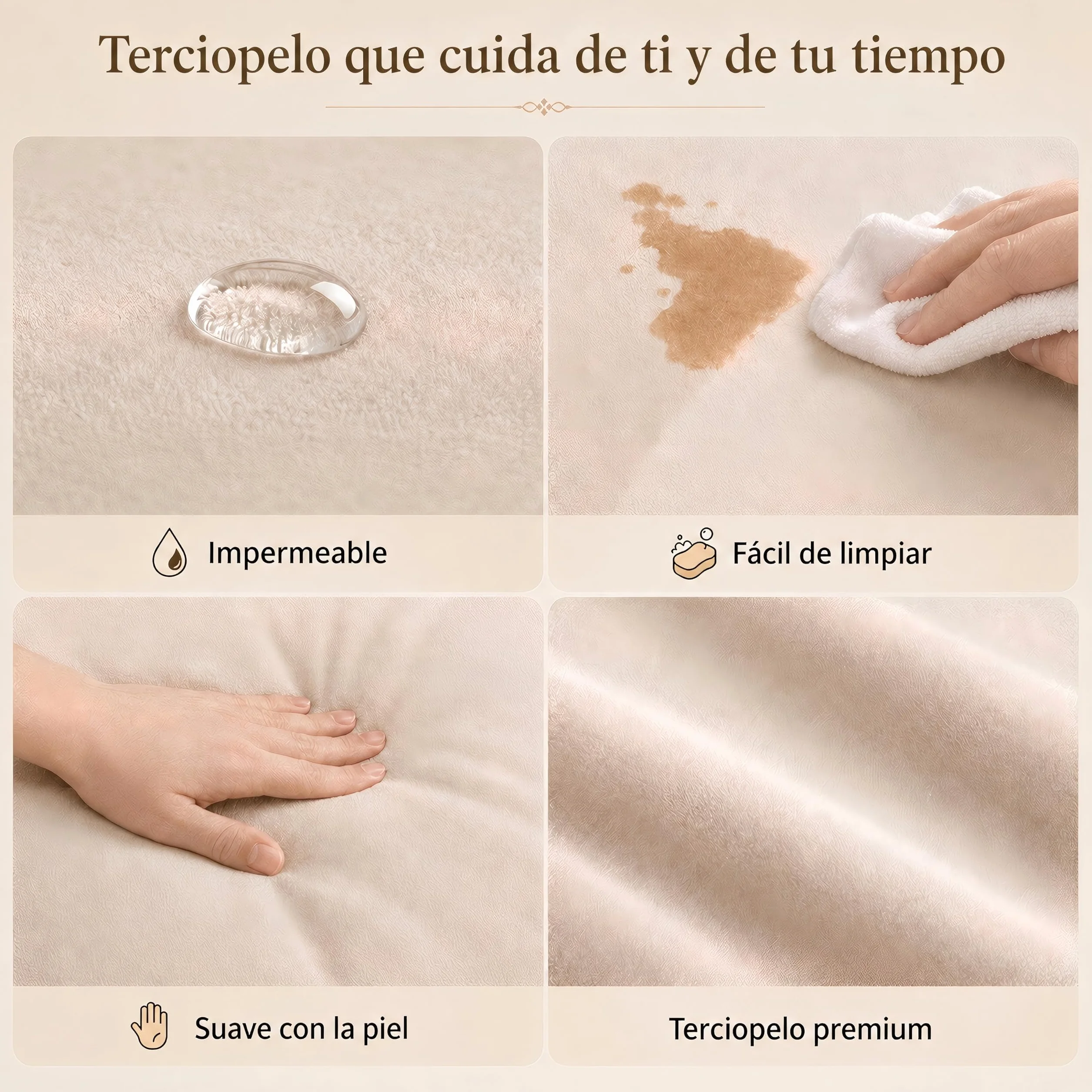 Cama Tapizada 140x200 cm con Canapé Abatible y Somier, Estructura de Cama Doble de Terciopelo con Espacio de Almacenaje, Cabecero Ondulado con Remaches, Soporta 250 kg, Blanco Crema (Sin Colchón)