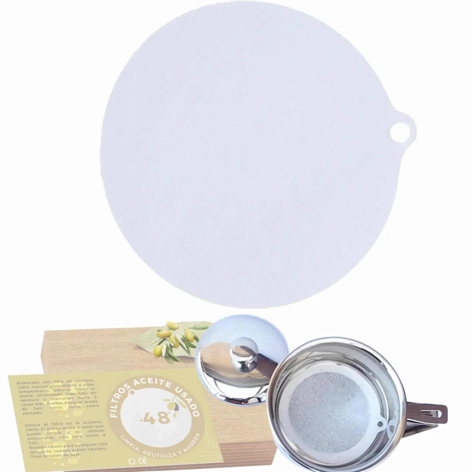 Filtros de Papel Aceite Cocina. PACK con 48 Coladores Aceite Usado de 8.5cm, Ideal para Aceiteras y Graseras, Filtro Escurridor Aceite Usado