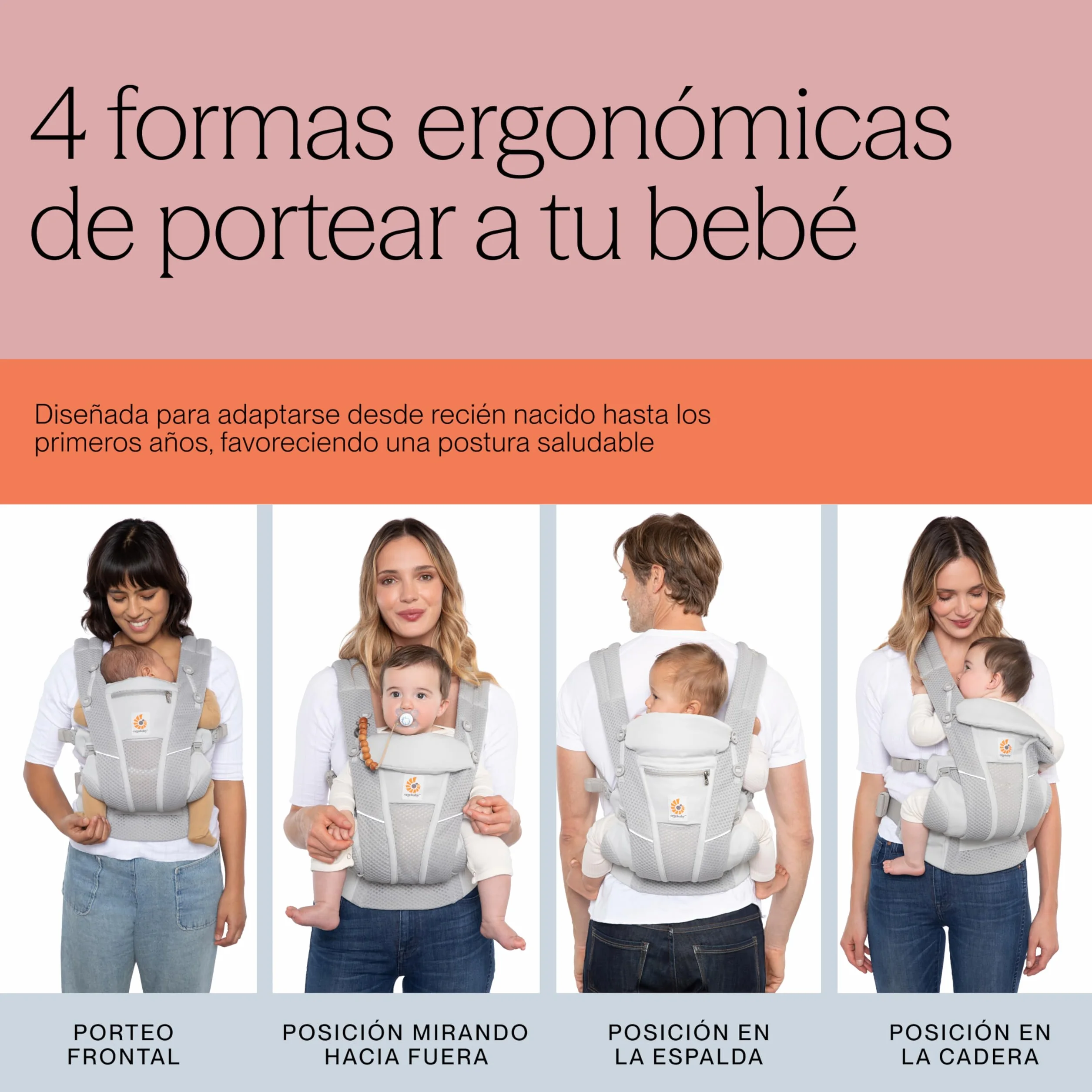 Ergobaby Mochila portabebé Omni Breeze 0-4 años 3,2-20kg Malla SoftFlex 4 posiciones Pearl Grey