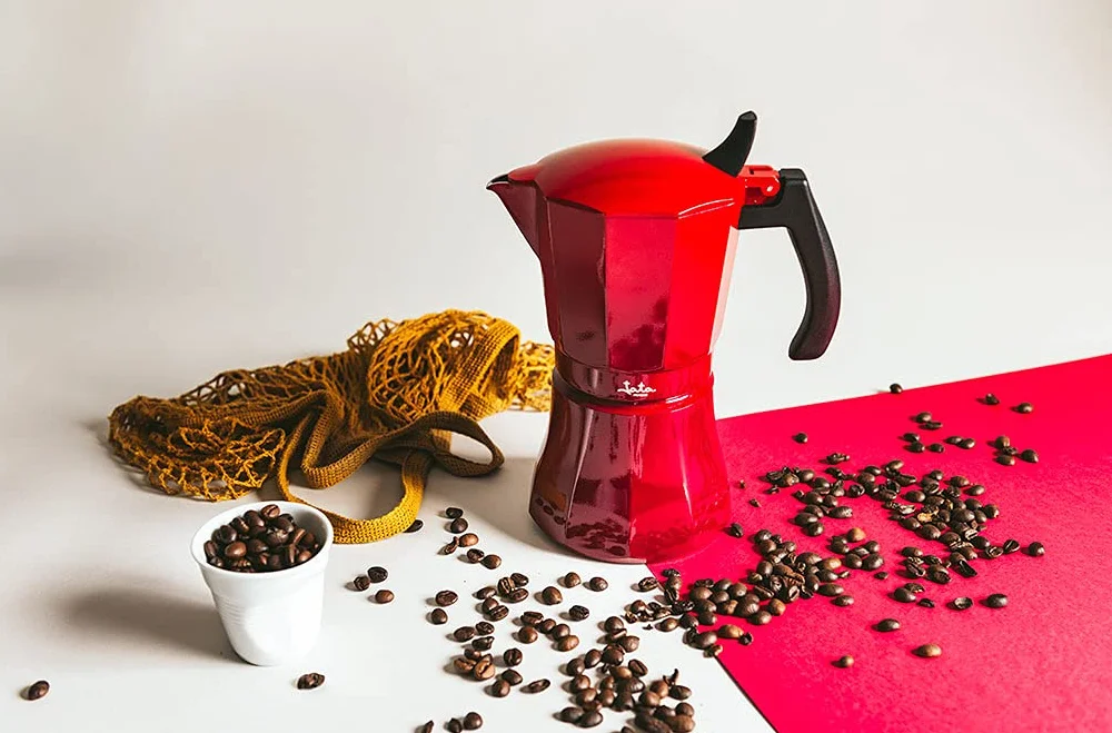 Jata HCAF2012 - Cafetera Italiana Inducción, Capacidad 12 Tazas, Apta para Todo Tipo de Cocinas, Cuerpo Aluminio, Roja