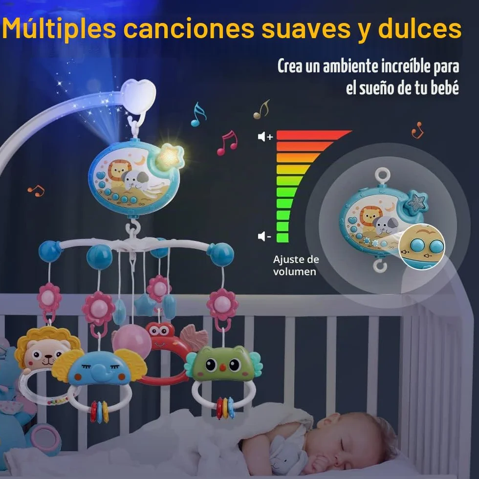 Mini Tudou Móvil de cuna con proyección estelar y función de tiempo, musical con melodías y luces, sonajeros para animales, juguete para recién nacido 0-6 meses