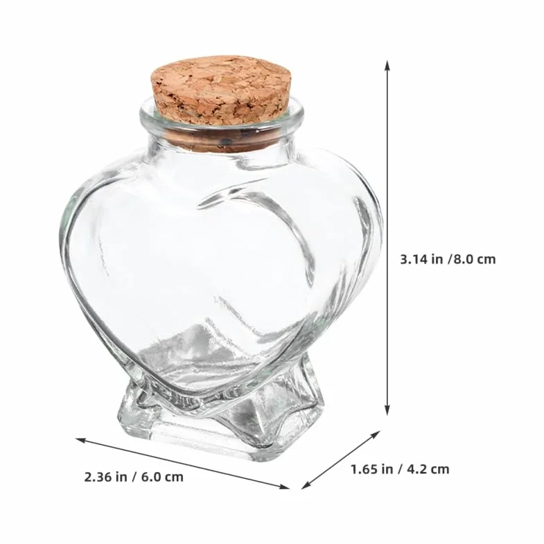 IMIKEYA 4 botellas de cristal en forma de corazón: pequeñas botellas de vidrio decorativas con corcho, botellas de 50 ml en forma de corazón para rellenar, botellas de deseos para bodas, San Valentín