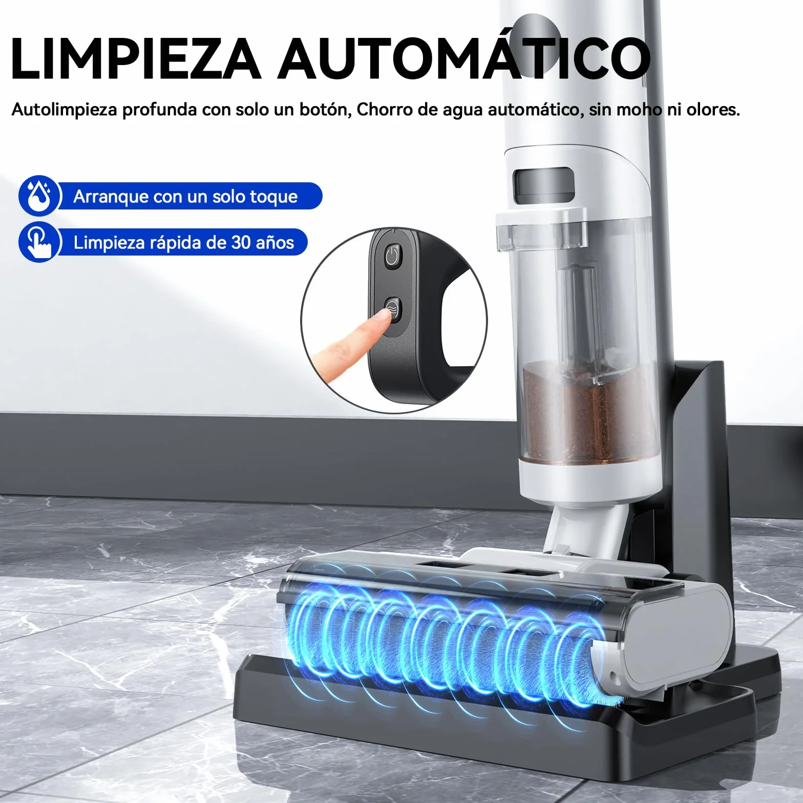 JONR ED12 Aspiradora fregadora sin Cable, Friega y Aspira a la Vez, Limpieza de Bordes, Autolimpieza, fregona electrica para Limpiar Suelos de casa y Pelo de Animales