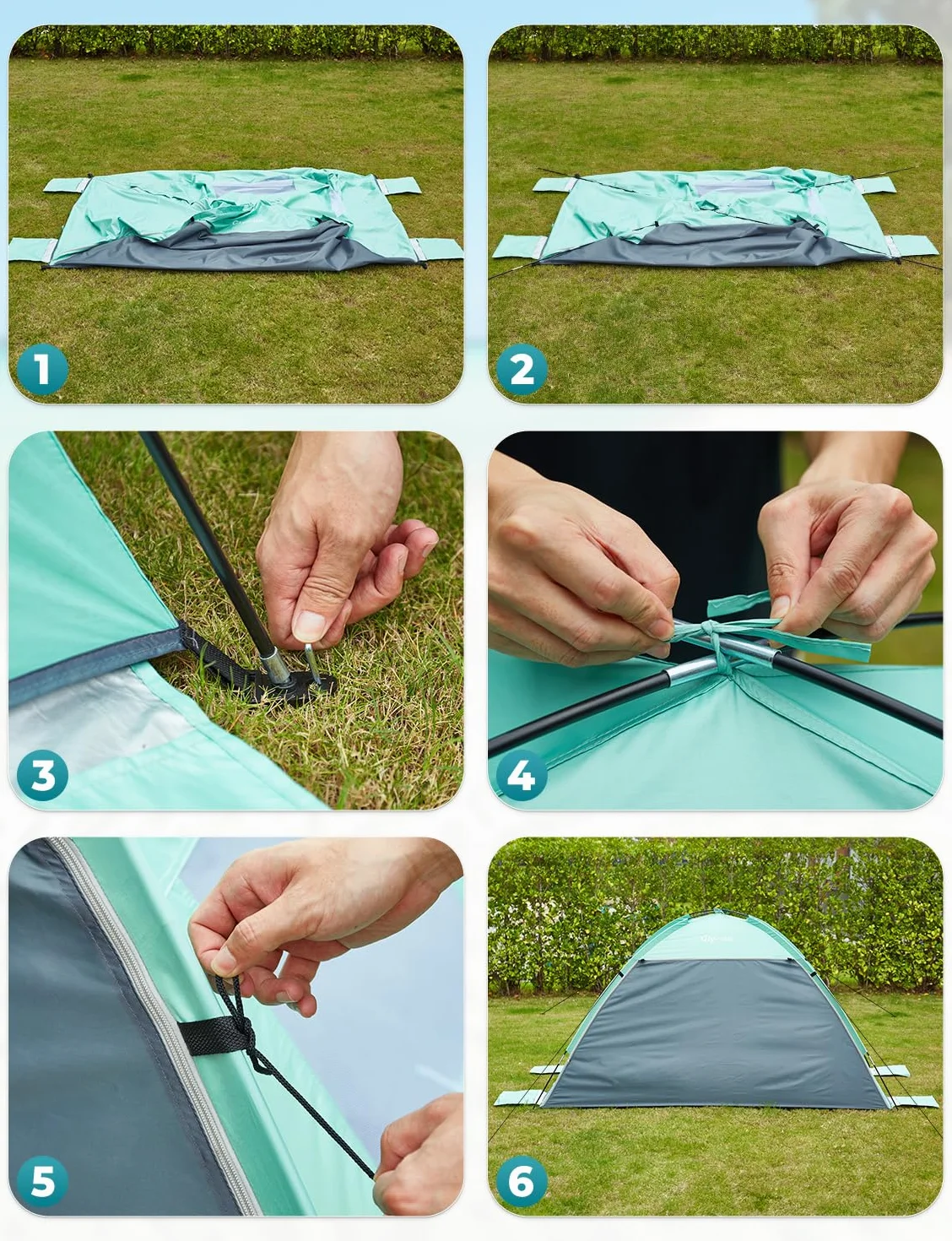 Carpa de Playa para 2-3 Personas, Doble Puerta Cremallera, Ventilación, Protección UPF 50+, Varar Parque Pescar