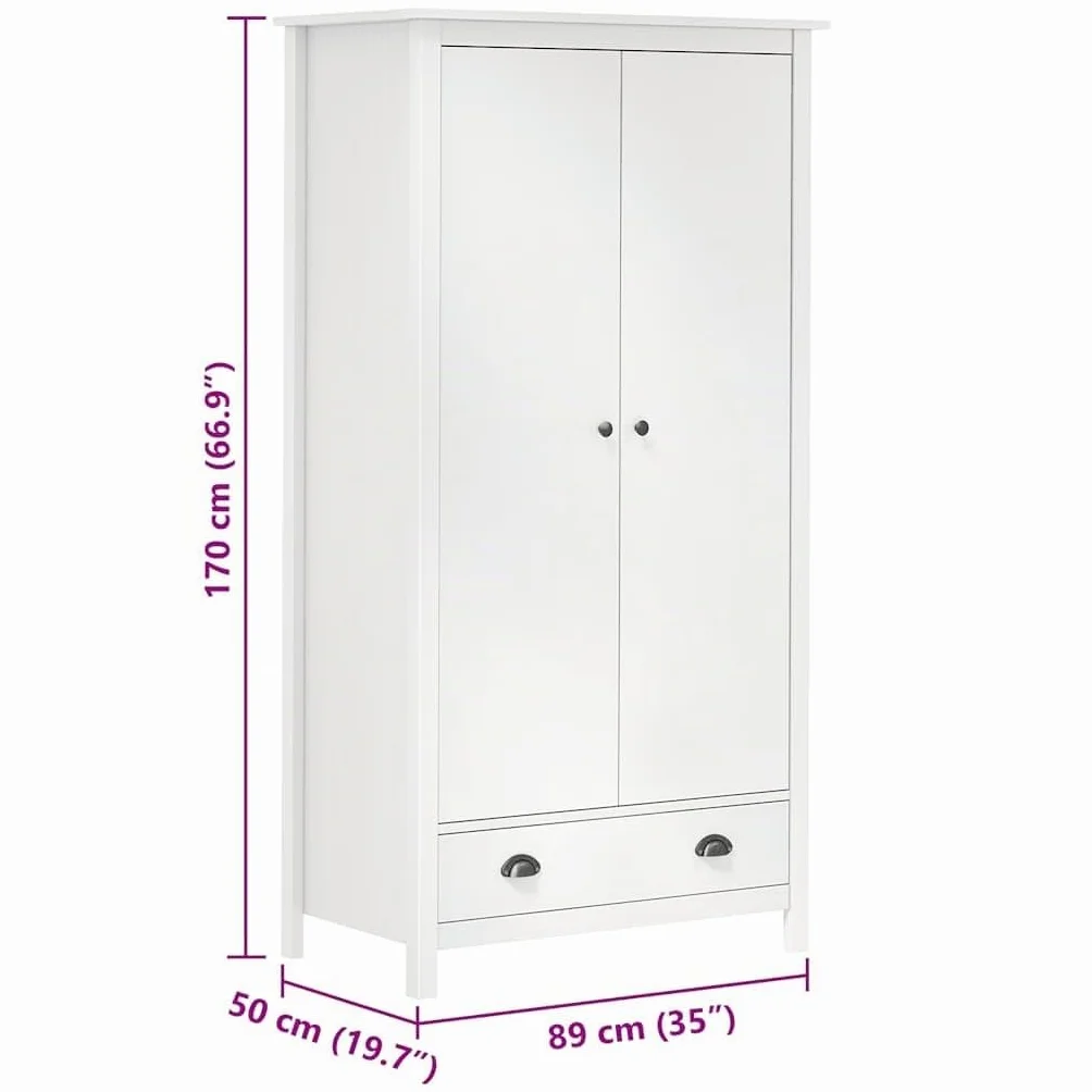 vidaXL Armario de 2 Puertas Muebles para Ropa Roperos Guardarropas de Dormitorio Organizador Colgar Almacenamiento 89x50x170 cm Madera Maciza Pino