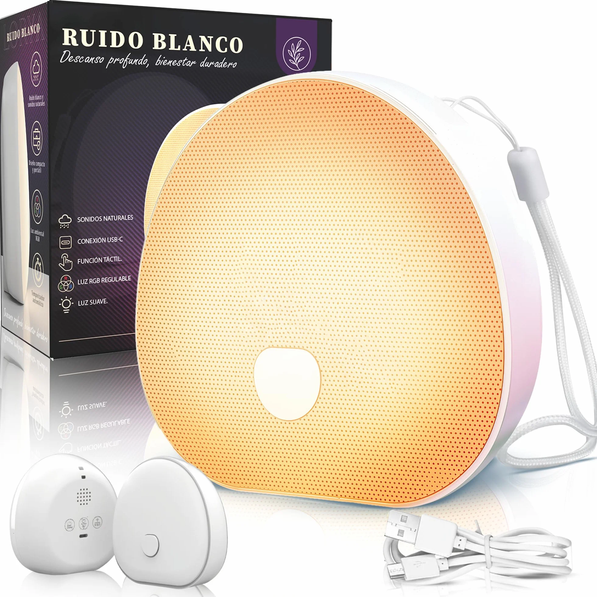 Máquina de Ruido Blanco Bebé 3 en 1 Portátil con Luz Nocturna 7 Colores y Temporizador
