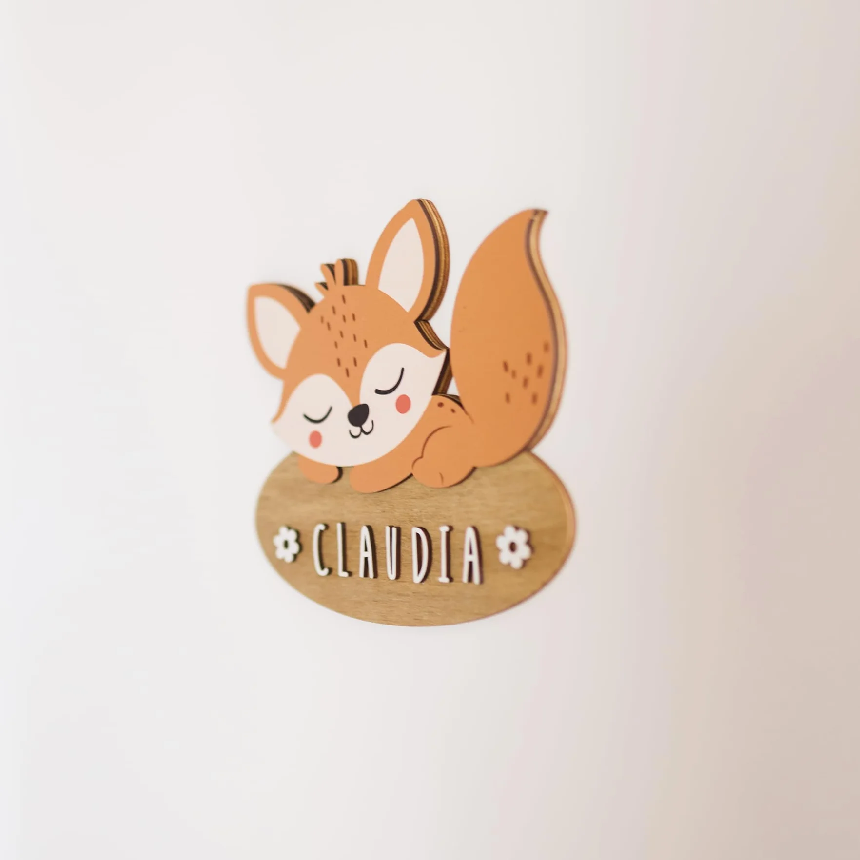 WONDEE Vintiun Placa Decoración Habitación Bebé Infantil Zorrito, Nombres Madera Personalizados Puerta Niñas Niño, Regalo Original Bebé