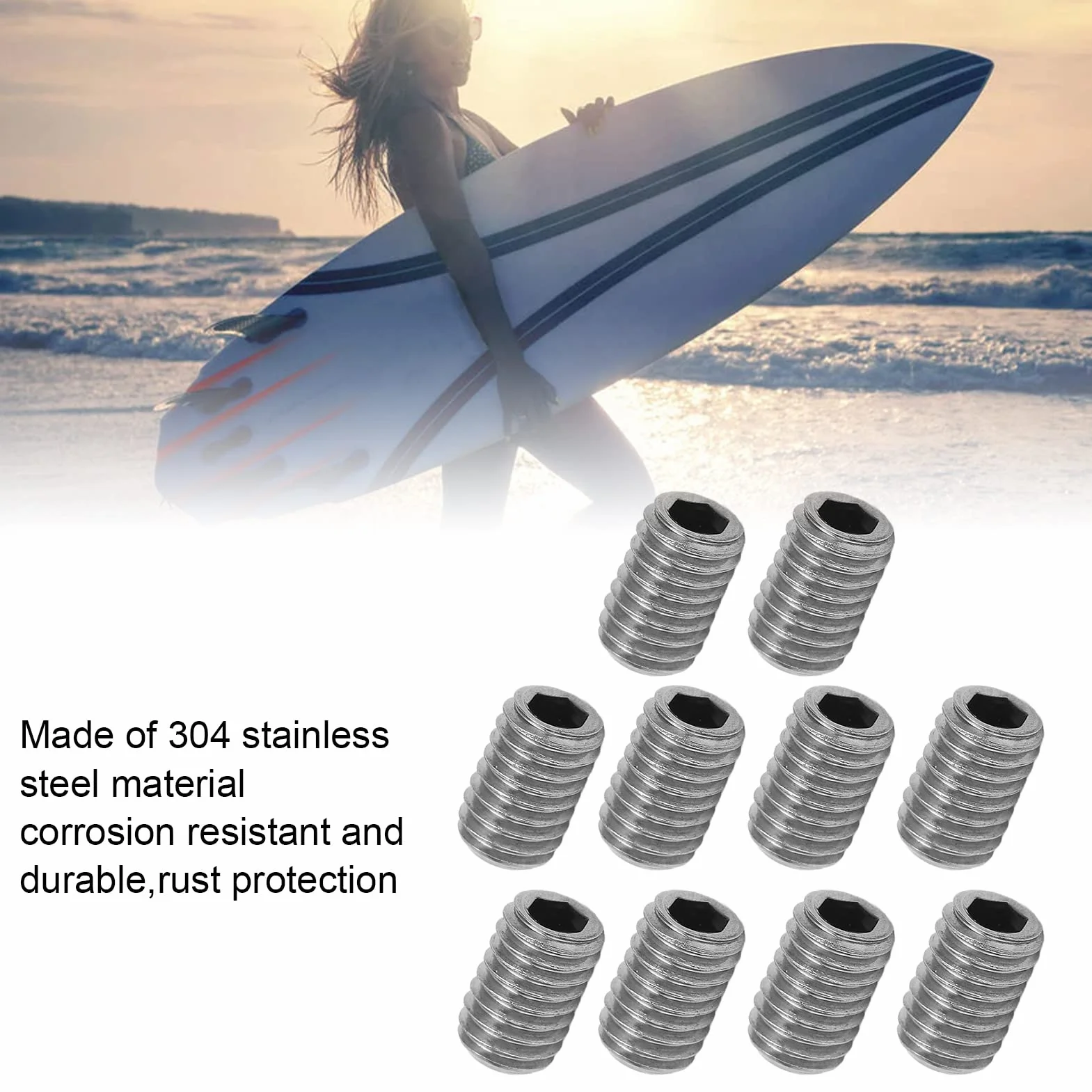 VGEBY 10 Tornillos para Aletas de Tabla de Surf, Acero Inoxidable 304, a Prueba de Herrumbre, Portátiles, M5, Aleta Grub, Tornillos de Repuesto Remar