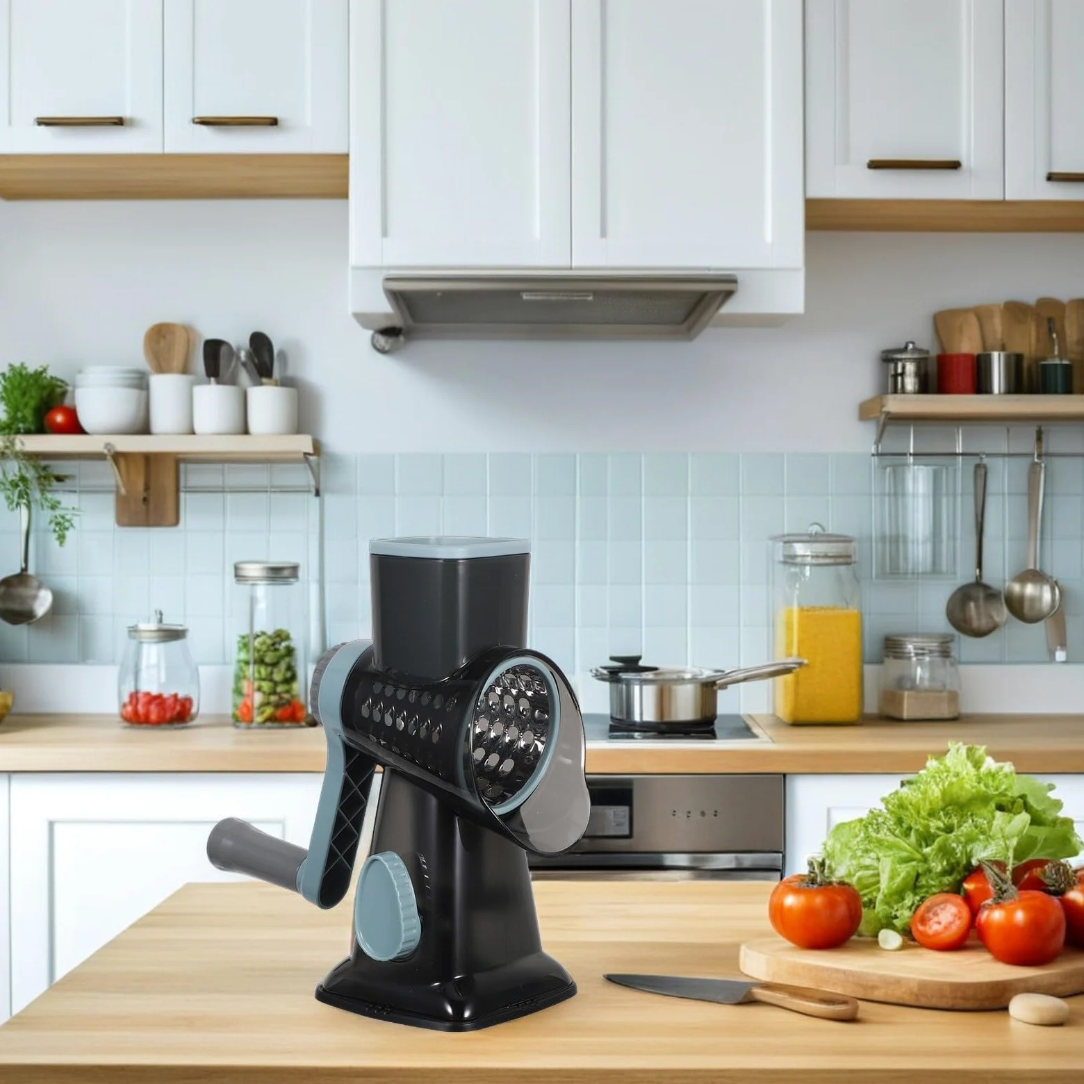 ifundom Rallador Cortador de Verduras Multifuncional Manual con Manivela, Diseño Compacto de Acero Inoxidable para Uso Diario en Cocina Familiar