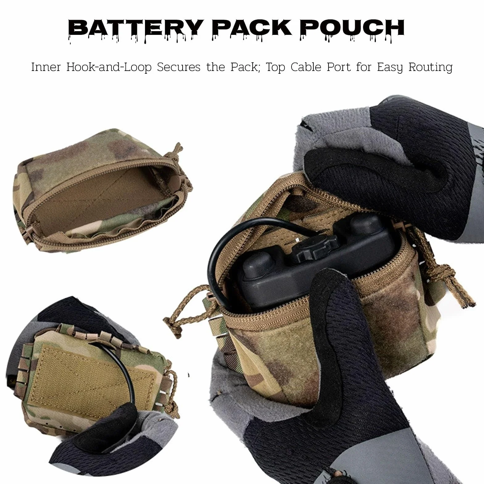 Bolsa Trasera para Casco Táctico, Doble Cremallera, Nailon, Batería/Contrapeso para Airsoft
