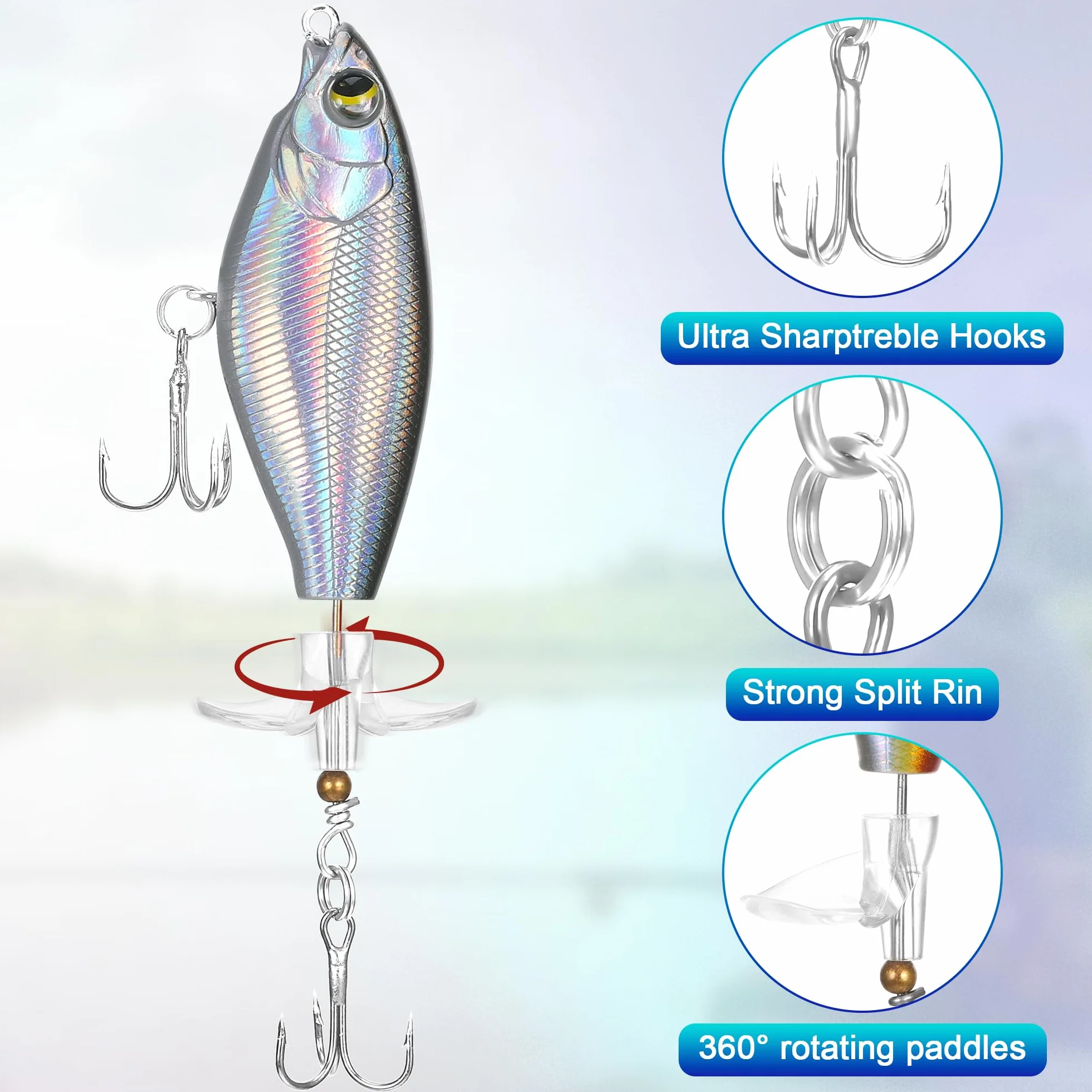 5 Piezas Señuelos Pesca Spinning 3D con Caja - Cebo Artificial Anzuelos Triples Agua Dulce y Salada para Trucha Lubina Lucio Black Bass